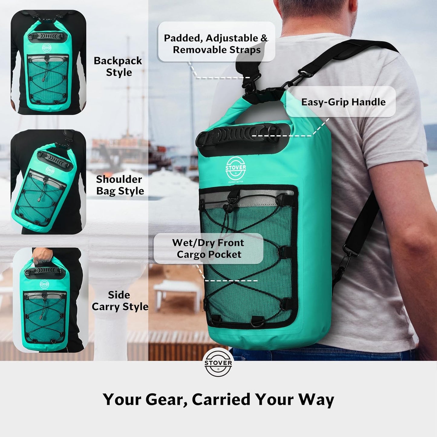 STOVER 5/10/25/30/40/55L Waterproof Backpack- Floating Dry Bag for Kayaking, Travel, Beach, Hiking, & Camping, Men/Women