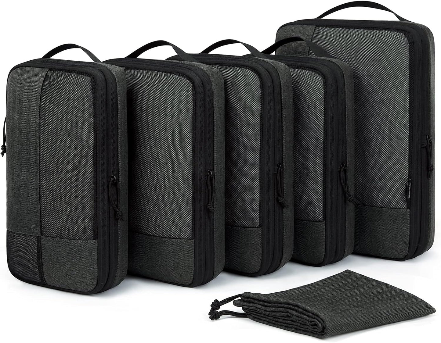 BAGSMART Compression Packing Cubes for Travel, 6 Set Packing Cubes for Carry on Suitcases, Compression Travel Cubes & Suitcase Organizer for Packing with Shoe Bag Black