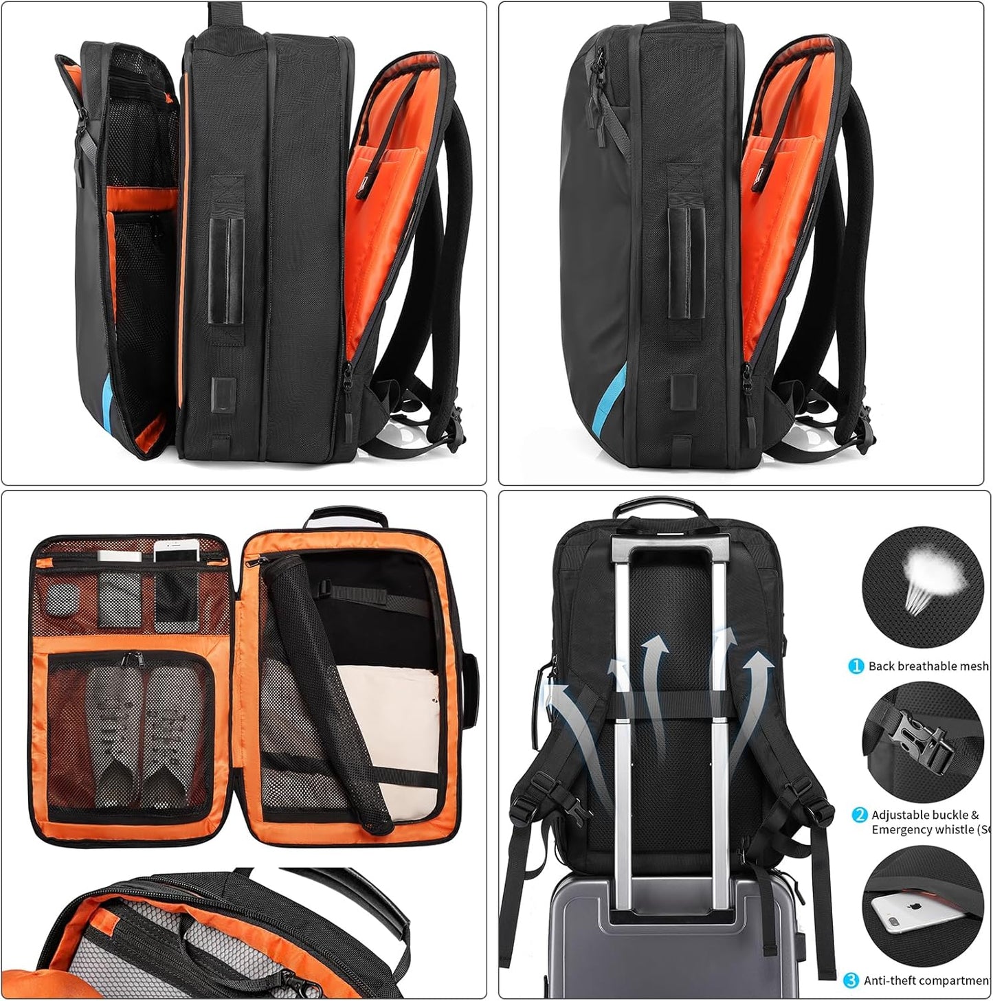 Travel Carry on Backpack, Extra Large Expandable 45L Backpack for Flight approved, 17.3" Laptop with USB Charging Port Backpacks, Water Resistant Computer Business Backpack for Men & Women