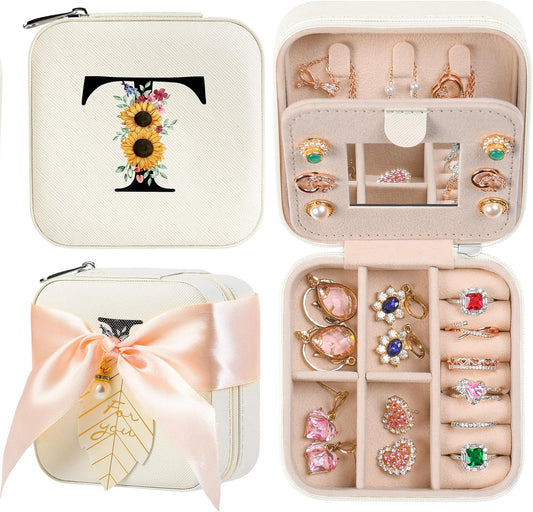 AYGXU Travel Jewelry Box for Women and Girls - Small Case With Initial A-Z - Teacher Gifts