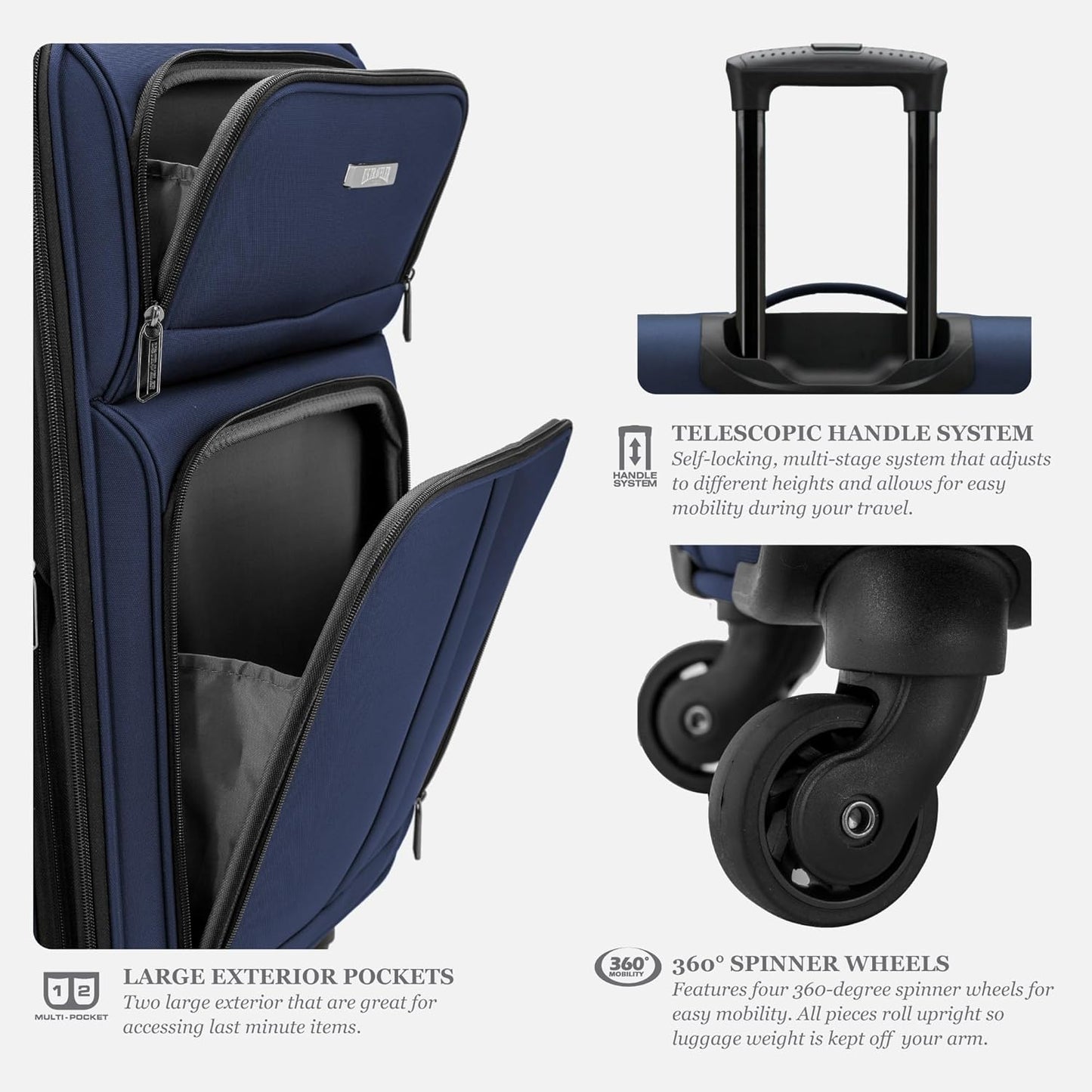 U.S. Traveler Anzio Softside Expandable Spinner Luggage, Teal, 3-Piece Set (22/26/30)
