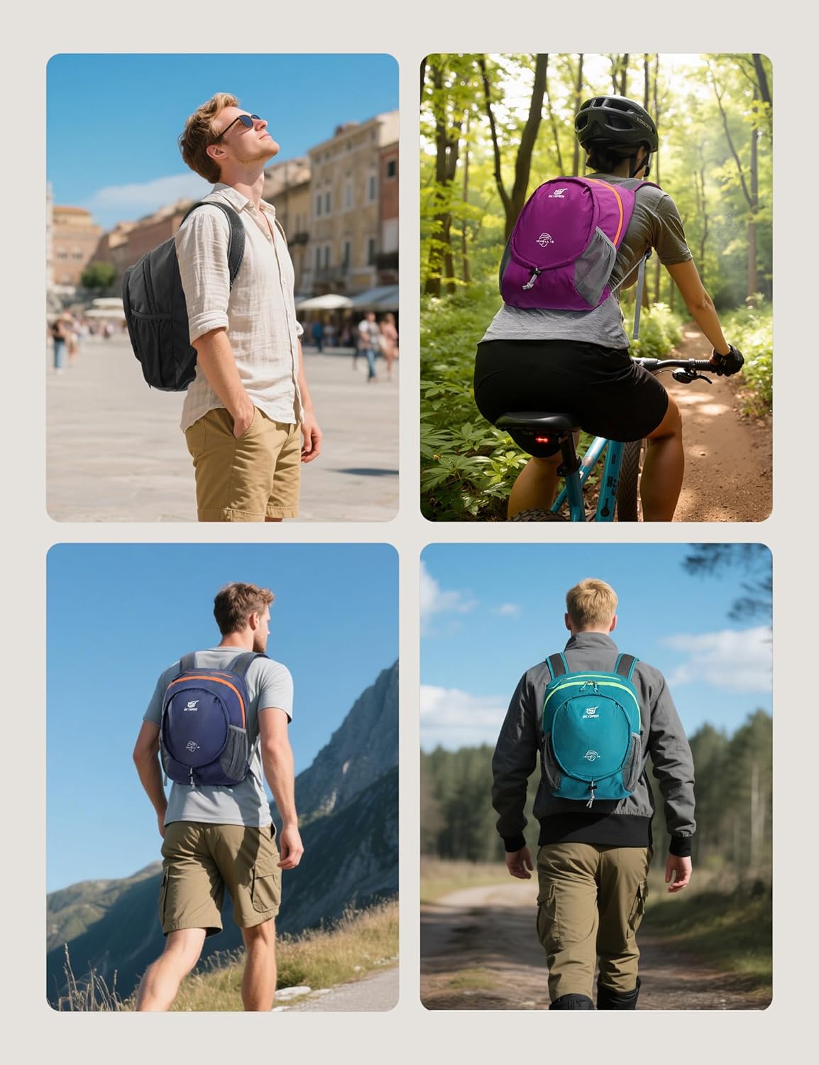 SKYSPER 15L Lightweight Small Hiking Backpack for Women Men, Foldable Travel Daypack, Packable Camping Backpack, Mini Outdoor Hiking Bag (Cyan)