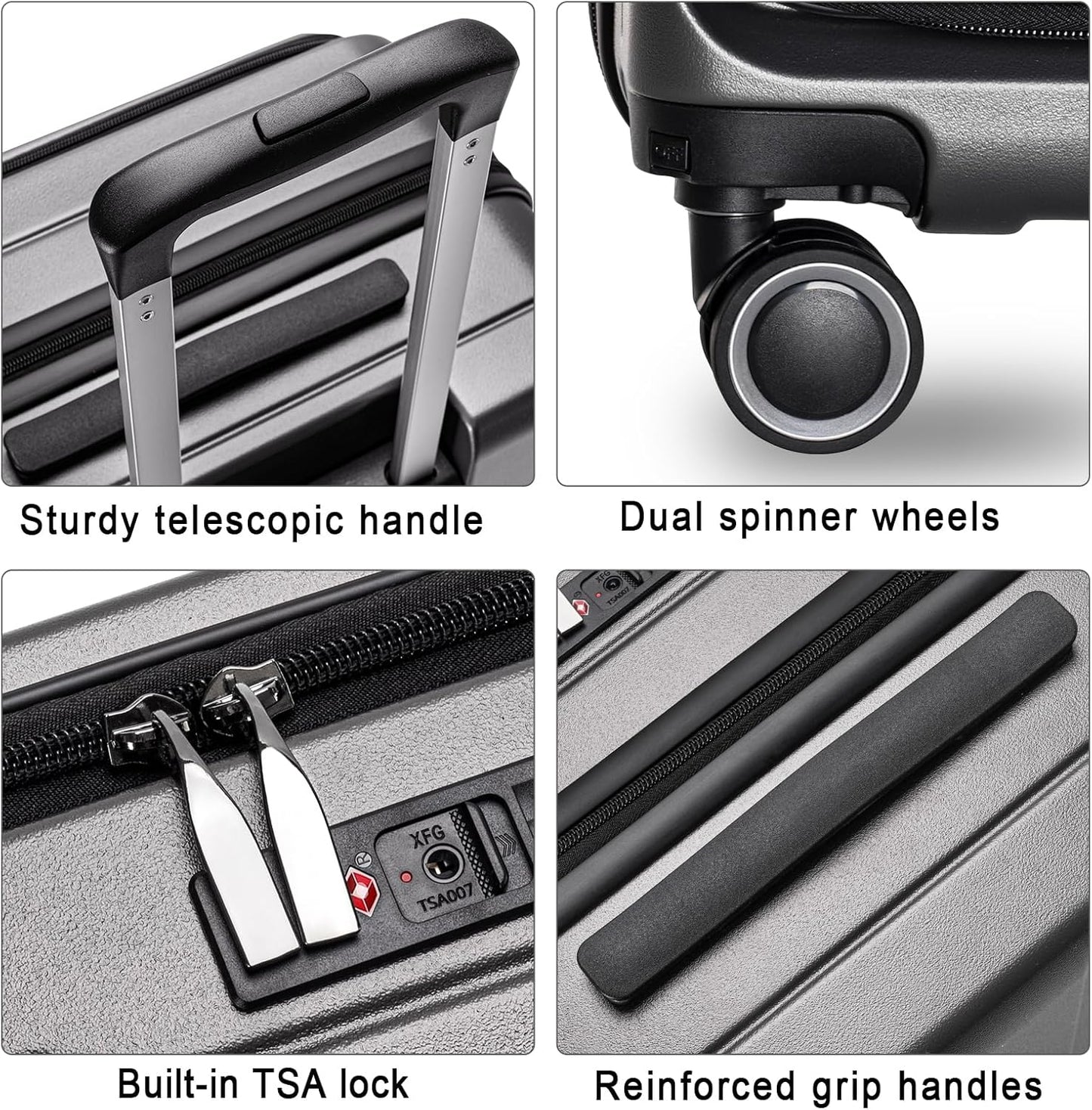 Luggage Sets 3 Piece, ABS Lightweight 20in/24in/28in Luggage, Expandable Carry On Suitcase Set with TSA Lock & Double Wheels, Front Open Hardshell Luggage Sets (Grey)