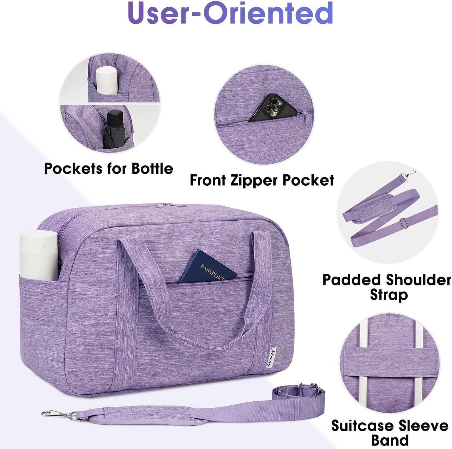 Narwey 18" Carry on Bag with Laptop Compartment 14 Inch Travel Duffel Bag for Spirit Airlines Personal Item Bag Overnight Weekender Bag with Wet Pocket for Women and Men (Purple)