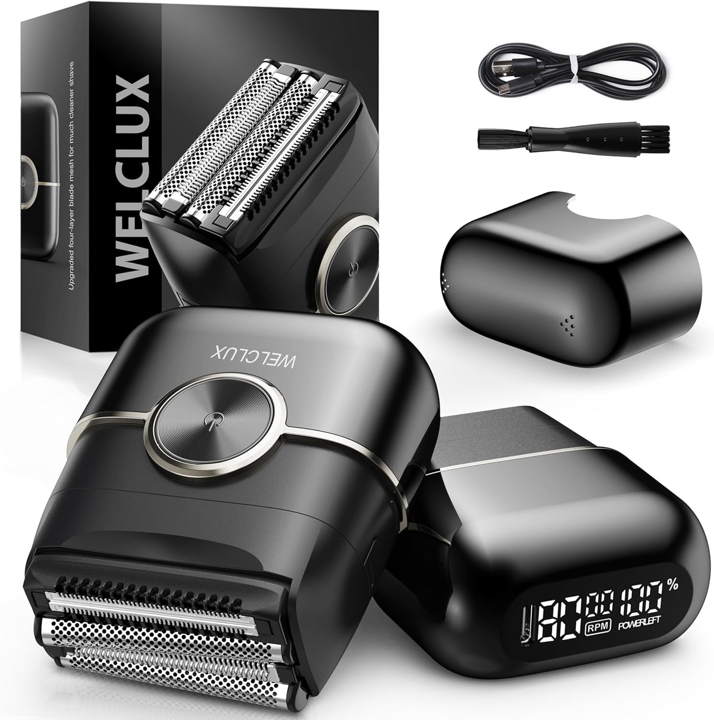 Electric Foil Shavers for Men: Upgraded Mini Electric Razor with 4 Floating Blades & Big LED Display - Foil Shaver for Men with 2 Gears Adjustable - Face Shaver with IPX7 Waterproof,USB Type C