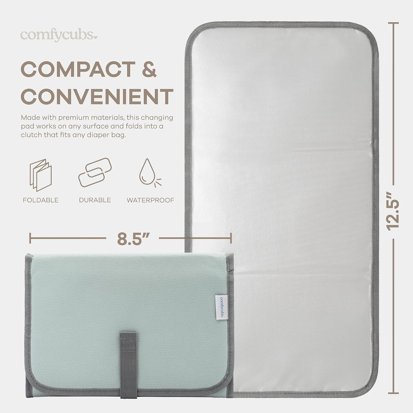 Comfy Cubs Baby Changing Pad Compact Size - Waterproof Diaper Changing Mat with Cushioned Pillow - Soft & Lightweight, Foldable Design for Travel - Stylish Design for Boys and Girls - Earth Green