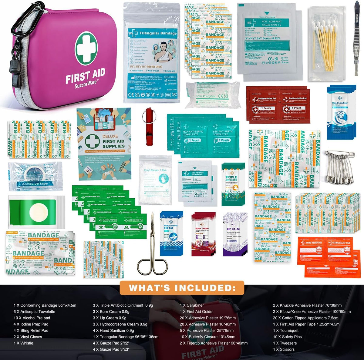 150 Pieces Mini First Aid Kit - Small Medical Kit with Hard Shell - Emergency First Aid Kit for Car, Travel, Home, Outdoor, Office, Camping, Hiking (Purple)
