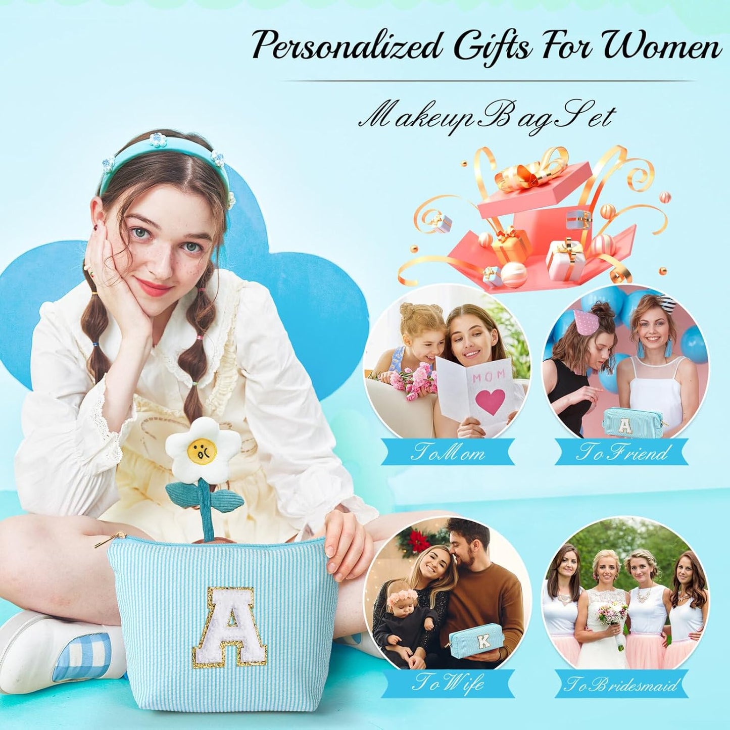 YOOLIFE Cute Cosmetic Bag Travel Bag - Makeup Bag Large Makeup Bag Make Up Bag Travel Cosmetic Bag Travel Size Toiletries Personalized Daughter Gifts Sister Gifts for Women Her Birthday Gifts Gift T