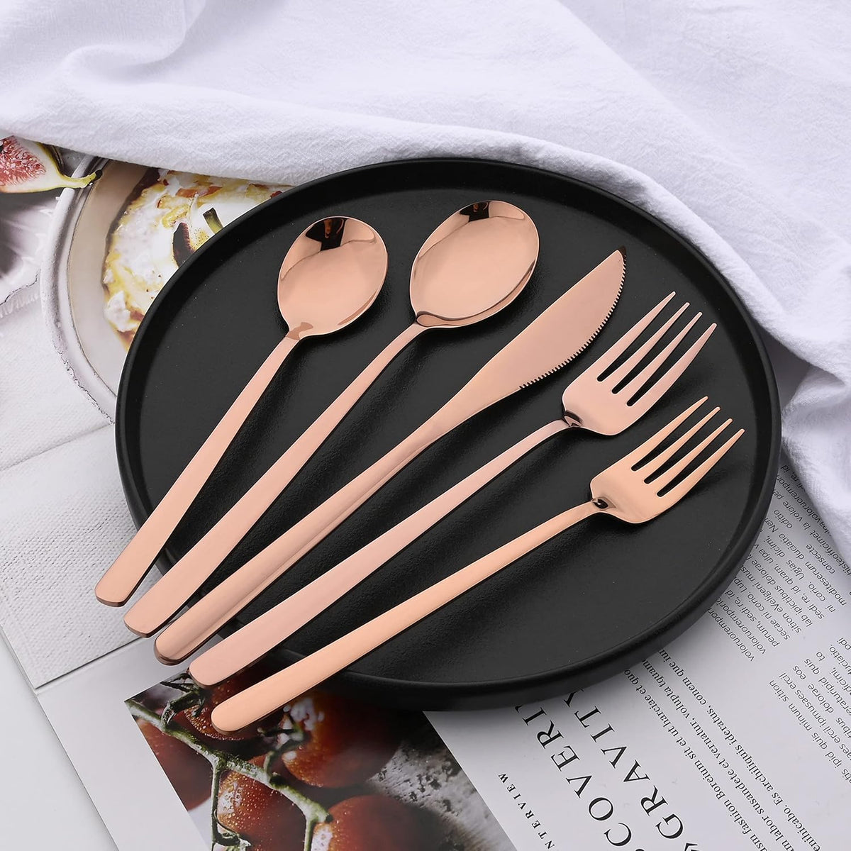 20 Pieces Silverware Set 304 Stainless Steel, Healthy & Eco-Friendly Silver Travel Mirror Polished Rose Gold Knife Fork Spoon Salad Fork Dessert Spoon Flatware Set, Service for 4