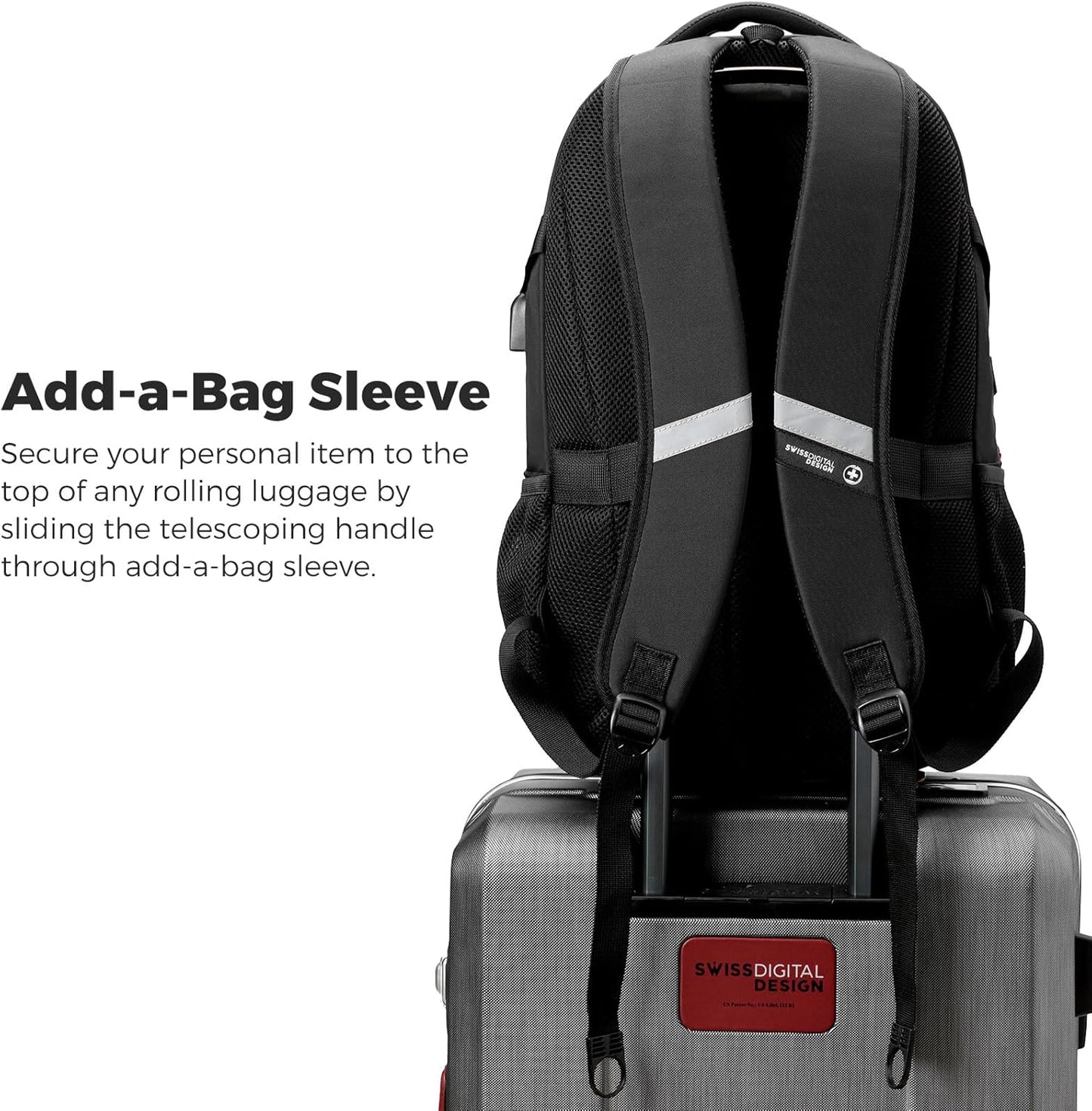Swissdigital Design Laptop Backpack with USB Charging Port, TSA Travel Backpack Fits 15.6 inches Computer, 31L College School Backpack for Men, Black | SD803