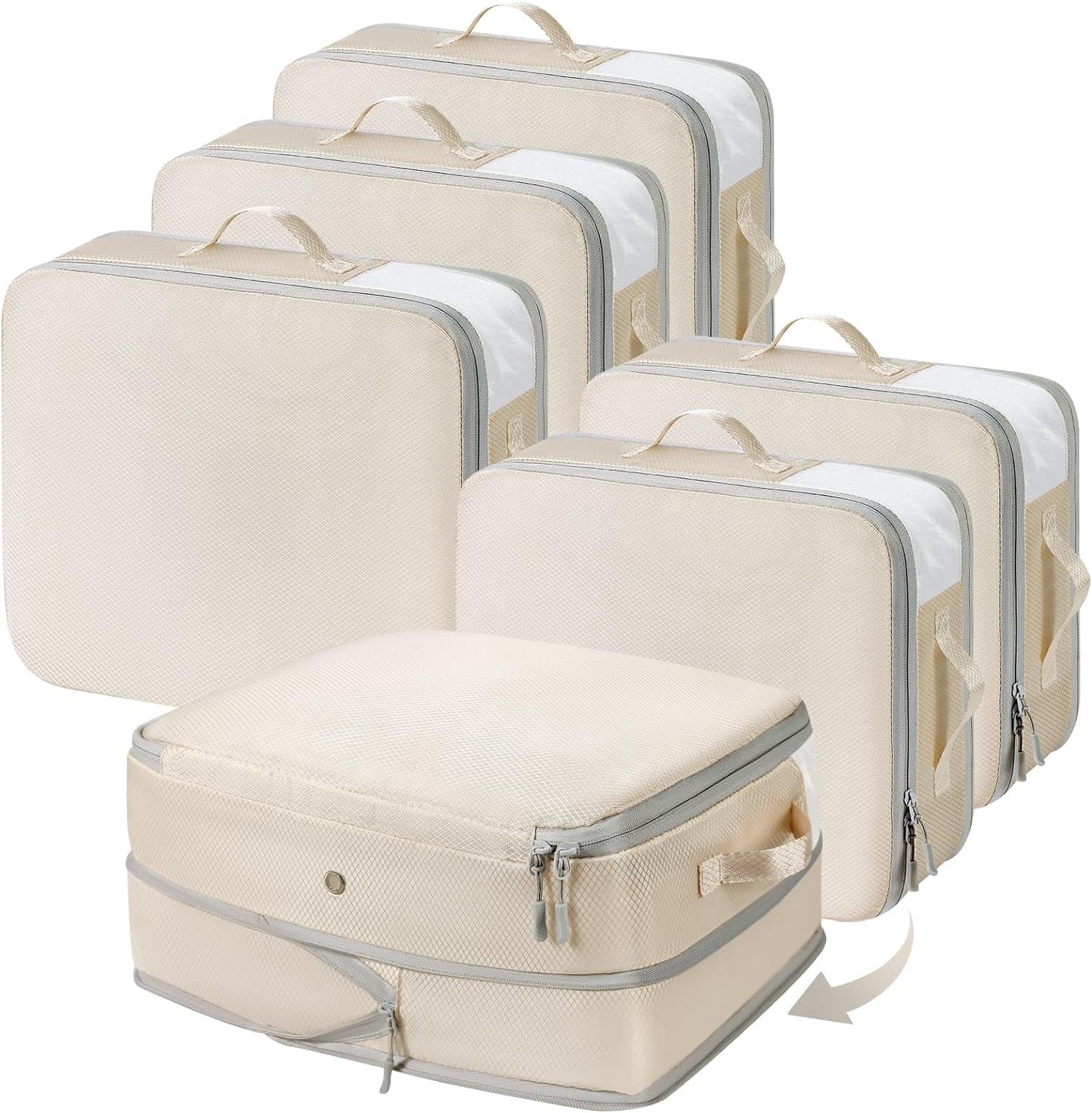 DIMJ Clothes Storage Bag 6 Pack, 19L Compression Storage Bags for Blanket, Sweater, Jacket, Closet, Sheet Storage Organizer with Window Handle, Compression Packing Cubes Space Saver Bags with Zipper