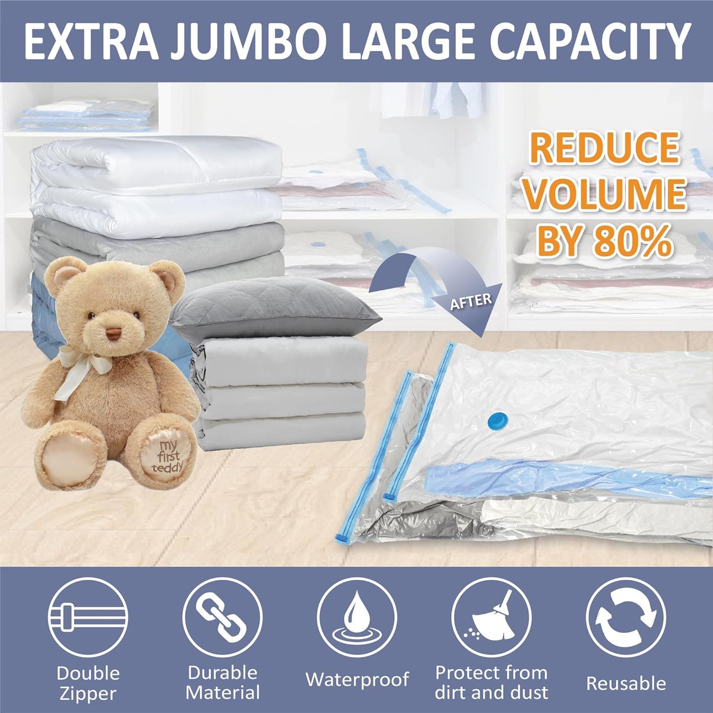 4 Pack XXL Jumbo Vacuum Storage Bags, Extra Large Vacuum Seal Bags for Comforters, Bedding, Blanket Storage, Giant Space Saver Bags for Huge Stuffed Toy(47.2x35 in)