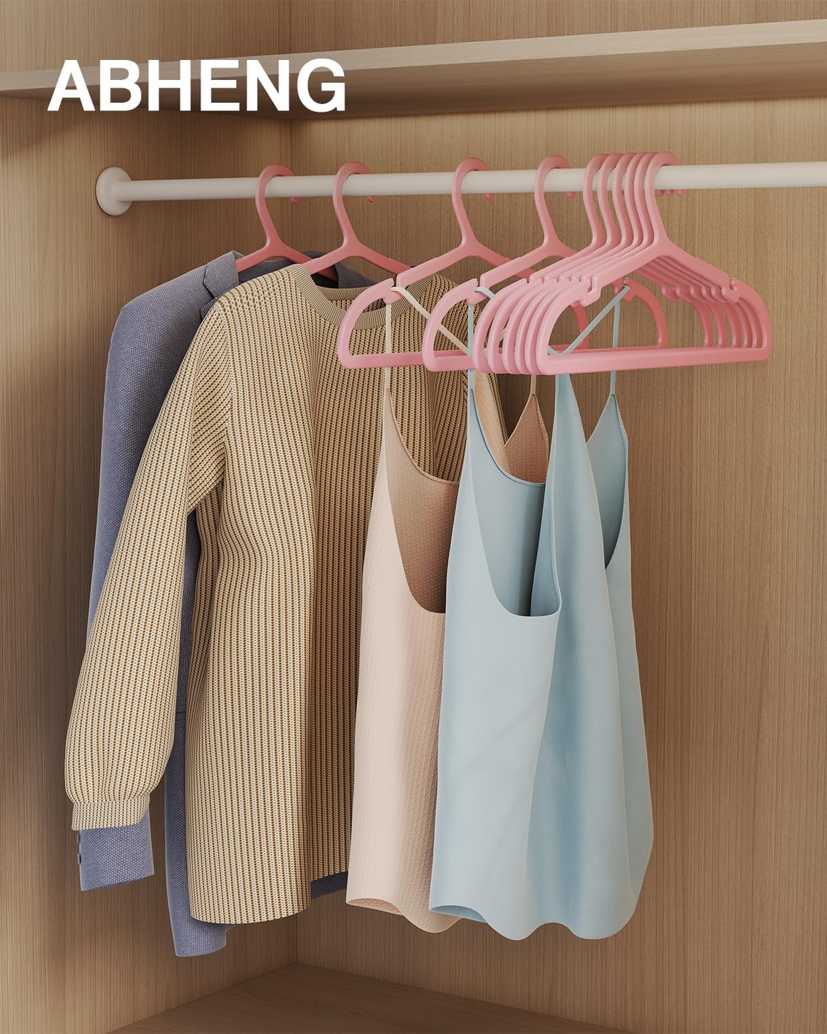 30 Pack Clothes Hangers, Non Slip Plastic Coat Hangers, Space Saving, Heavy Duty, Hanging Dry Wet Clothes, 16.4" x 8.3", Light Pink, UAPY0530P