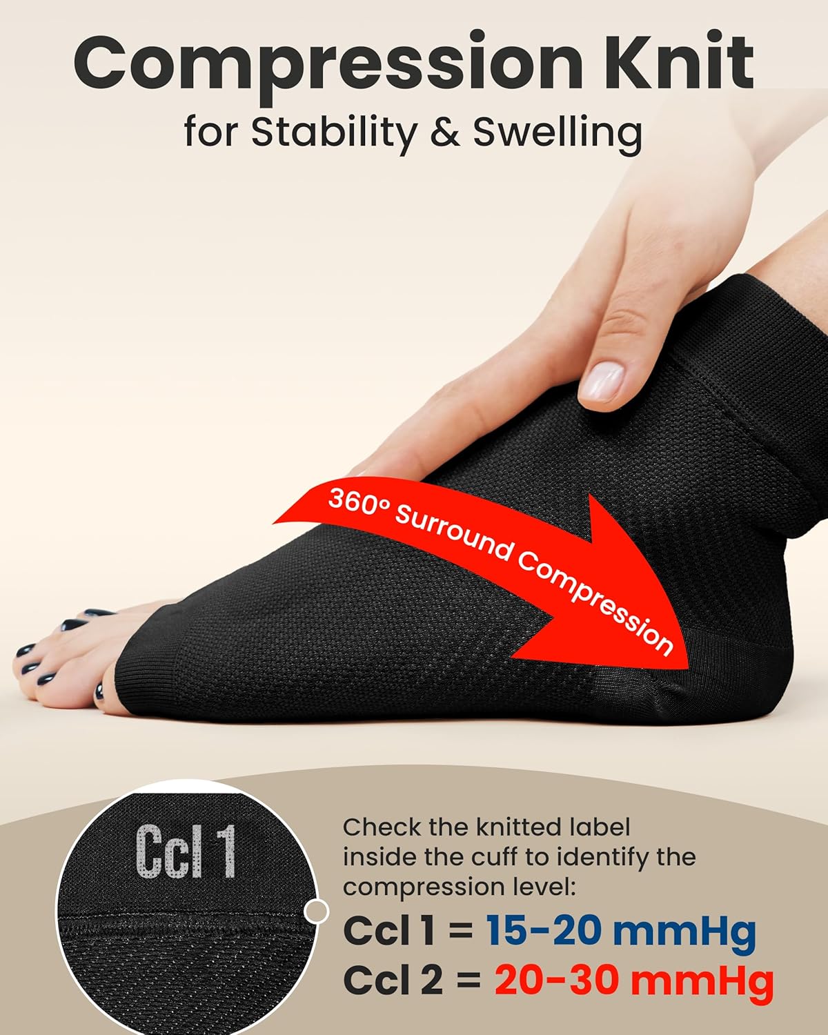 KEMFORD Ankle Compression Sleeve - Plantar Fasciitis Braces - Open Toe Compression Socks for Swelling, Sprain, Neuropathy, Foot Arch Support for Men and Women - 20-30mmhg, 2XL, Black