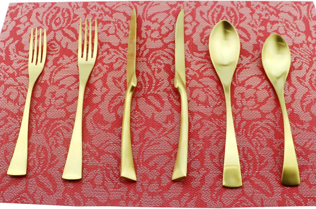 24-Piece Flatware Set,Extra Thick Heavy Duty - 18/10 Stainless Steel Cutlery Sets,High Matte Gold Finish Silverware Flatware Sets Service for 4, Use for Home,Kitchen Utensil Sets