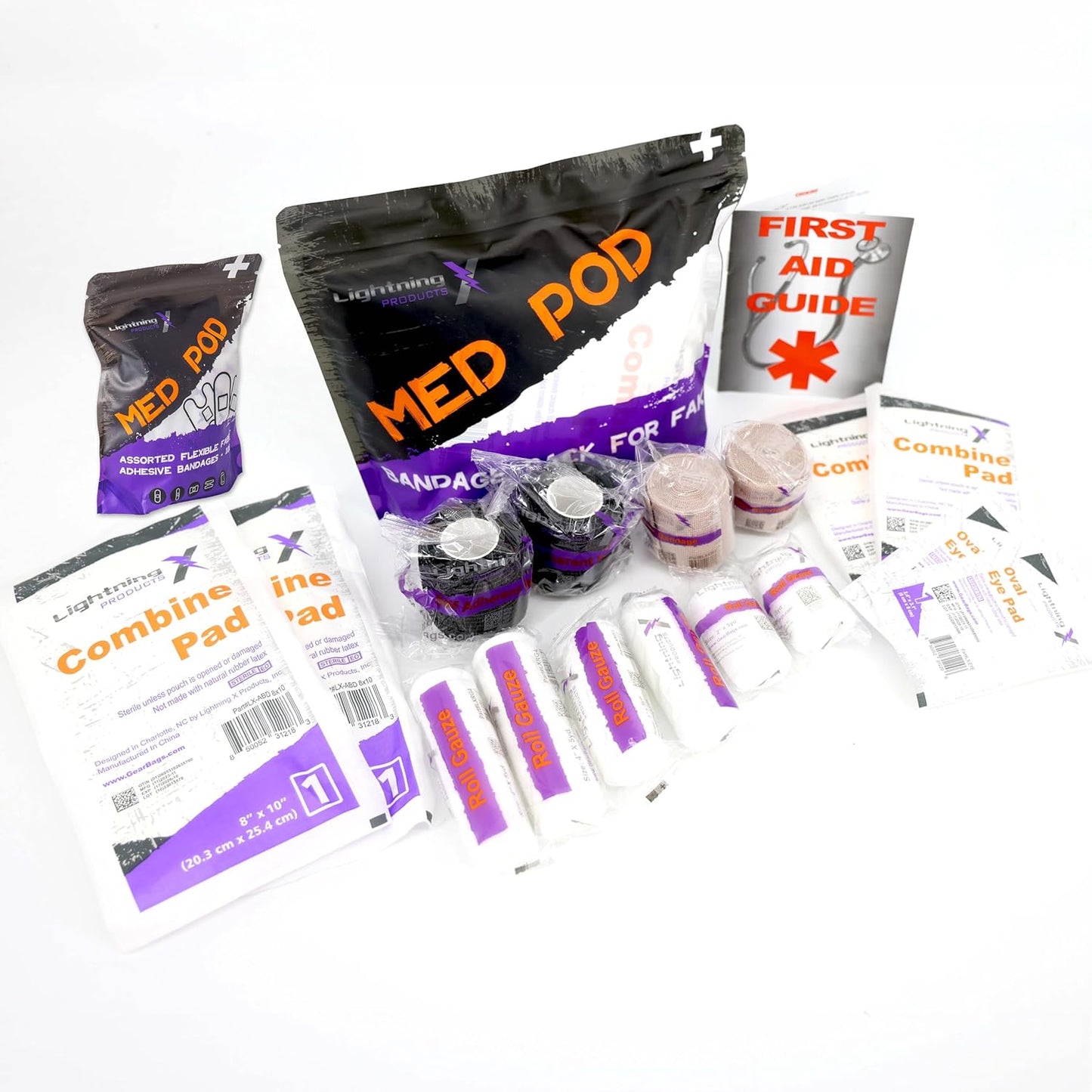 Lightning X EMS/EMT Premium Medical Gauze Bandage Refill Kit for First Responder First Aid Kit + 30 Assorted Fabric Adhesive Bandages