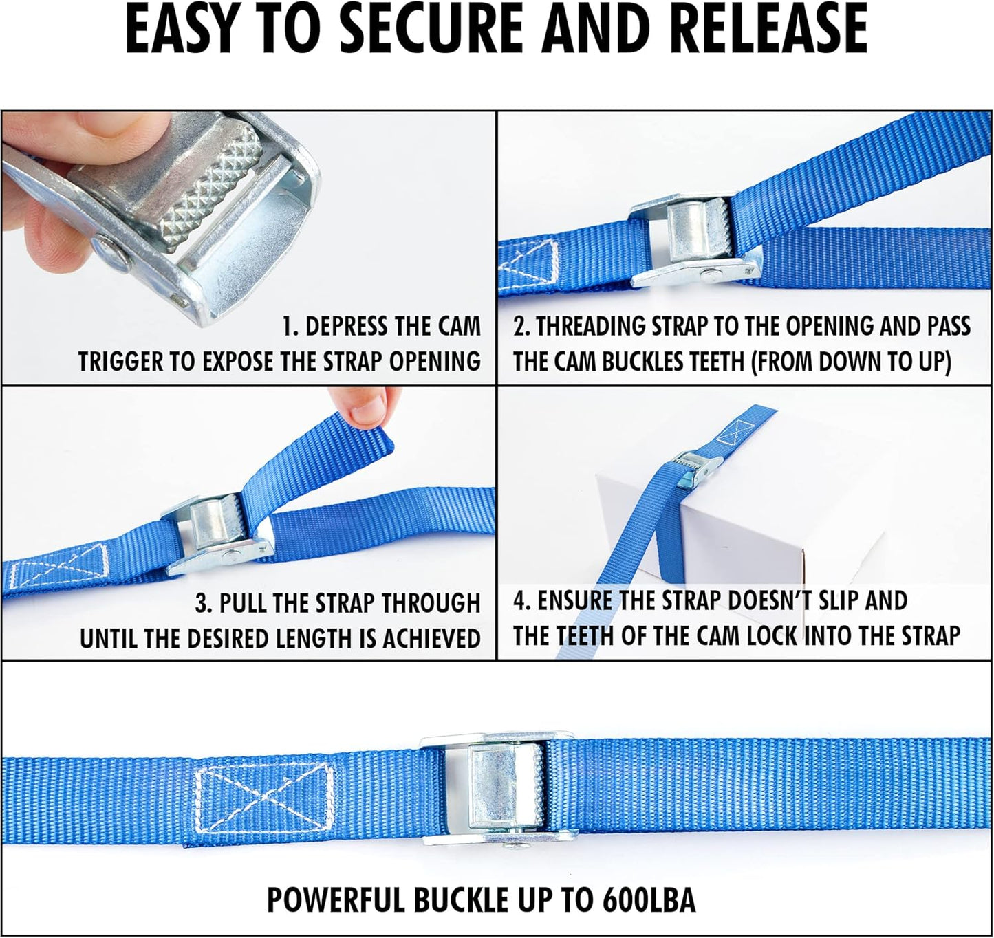 Cartman 1" x 12' Lashing Straps Up To 600lbs,4pk Blue