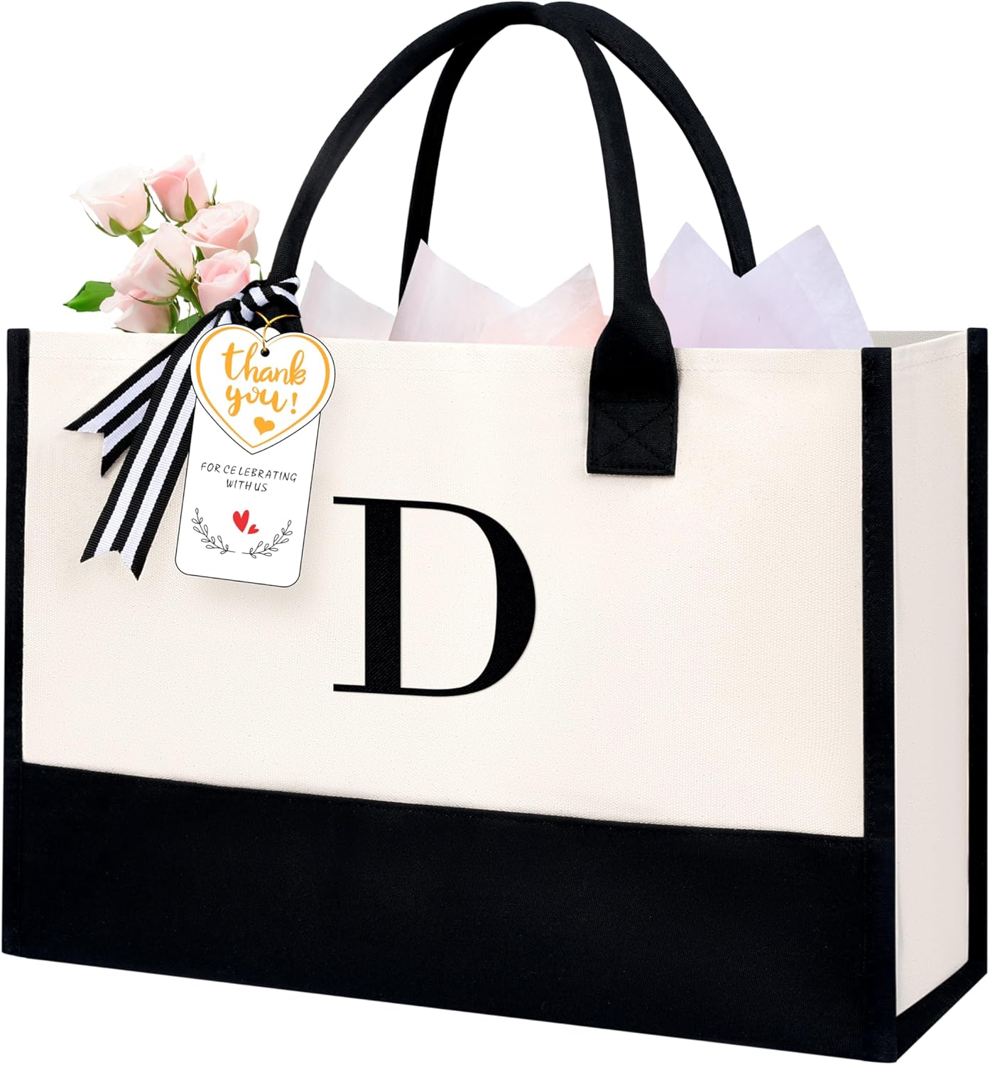 BAGAIL Initial Tote Bag, Personalized Birthday Gifts for Women, Teacher, Friends, Mom, Wedding, Monogrammed Beach Bag