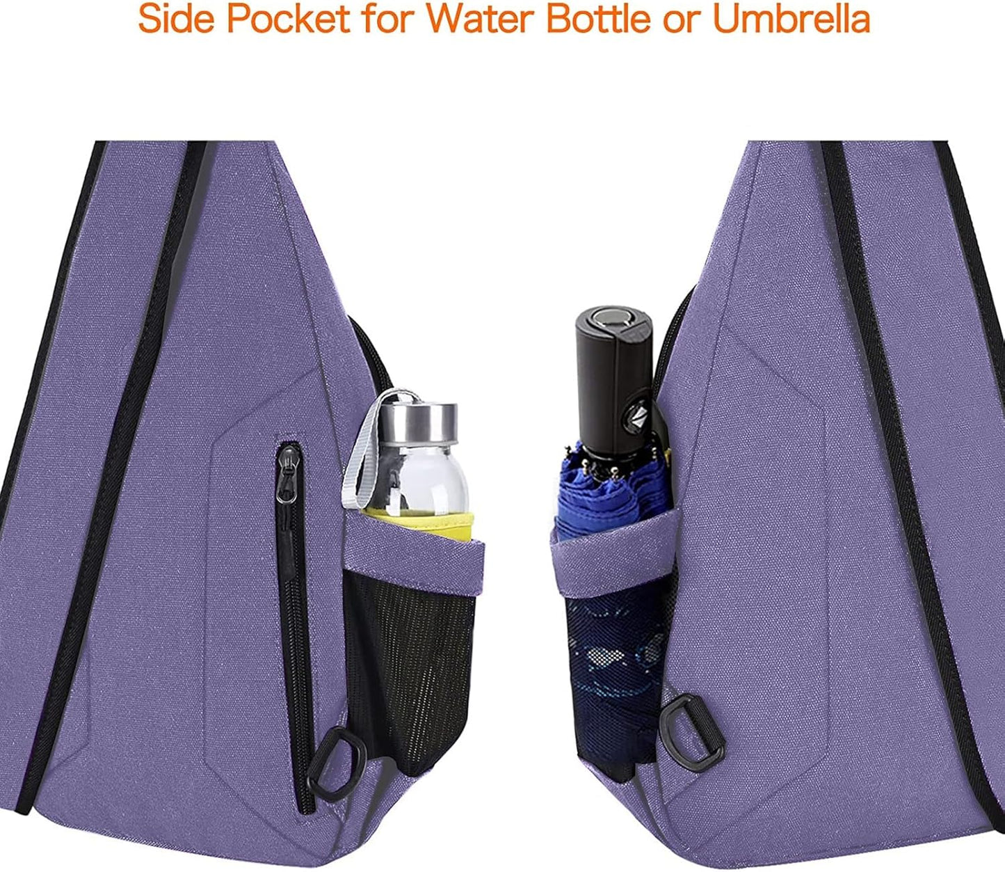 MOSISO Sling Backpack,Canvas Crossbody Hiking Daypack Bag with Anti-theft Pocket, Lilac