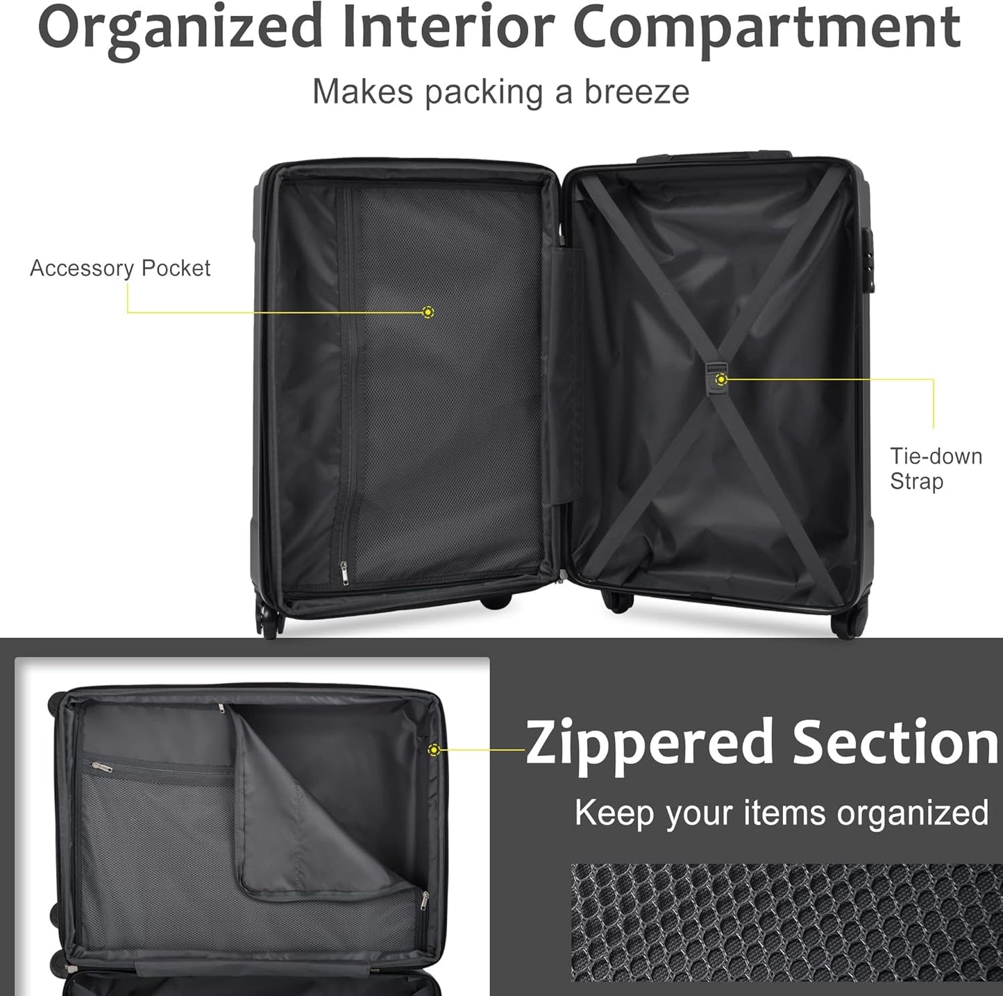 Merax 20 Inch Carry On Luggage Airline Approved, Hardshell ABS Suitcase with Spinner Wheels, TSA Lock, Lightweight Travel Luggage for Business Trips & Weekend Getaways