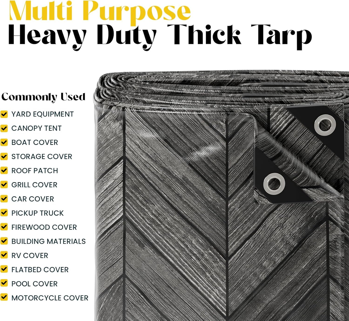 Core Tarps Extreme Heavy Duty 20 Mil Tarp Cover, Waterproof, UV Resistant, Rip and Tear Proof, Poly Tarpaulin with Reinforced Edges for Roof, Camping, Patio, Pool, Boat (Grey Wood/Black 20′ X 30′)