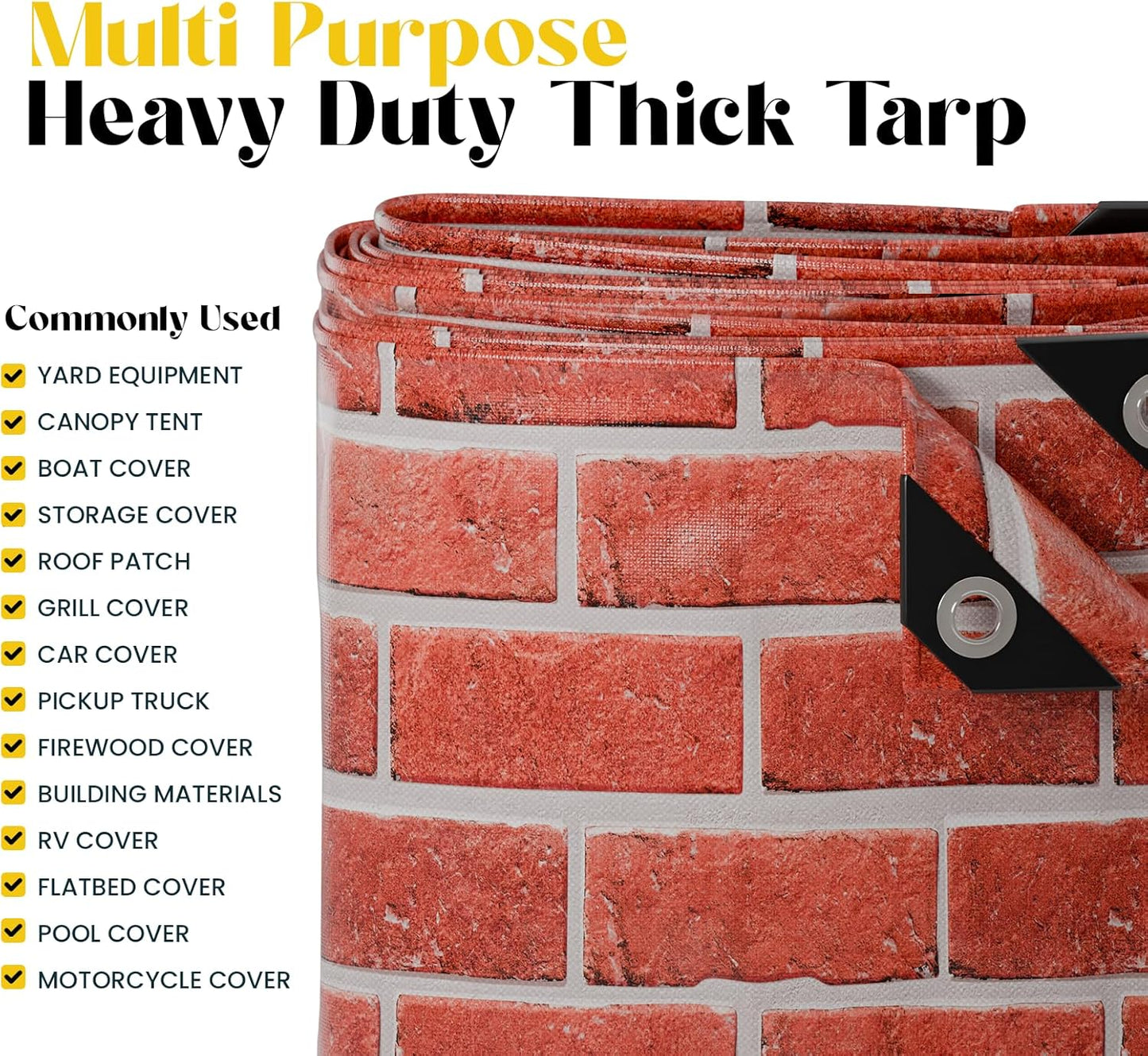 Core Tarps Extreme Heavy Duty 20 Mil Tarp Cover, Waterproof, UV Resistant, Rip and Tear Proof, Poly Tarpaulin with Reinforced Edges for Roof, Camping, Patio, Pool, Boat (Bricks/Black 40′ X 40′)