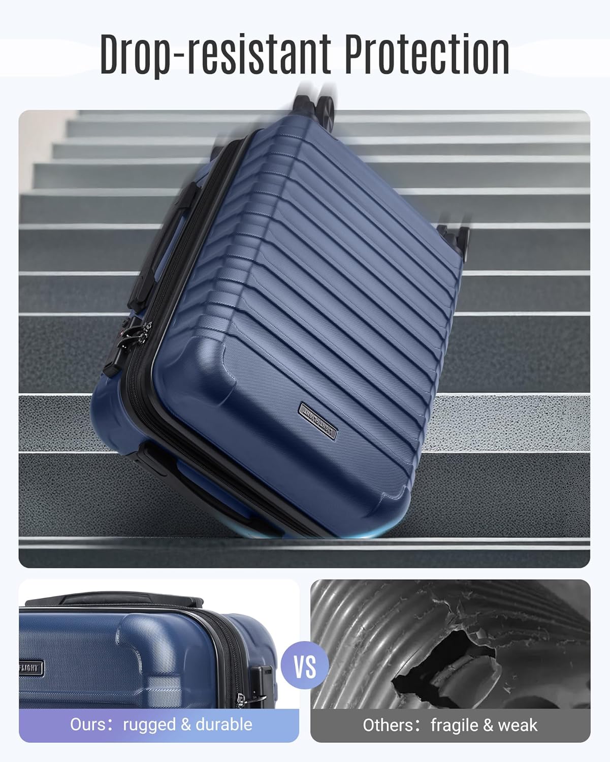 LIGHT FLIGHT Carry On Luggage 22x14x9 Airline Approved, Carry On Suitcases with Wheels, Expandable Hardside Lightweight Rolling Travel Luggage with TSA Lock 20 Inch Carryon, Dark Blue