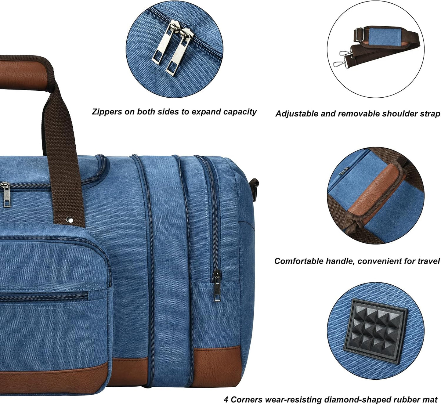 Litvyak Duffle Bag for Travel, Large 60L Canvas Travel Duffel Bags Overnight Weekend Gym Carry On Luggage Bag for Men & Women(Blue)