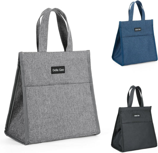 Della Gao Insulated Lunch Bag for Women Men, Waterproof Small Lunch Tote Lunch Box, Reusable Lunch Bags for Work, Party, Travel and Picnic (Gray)