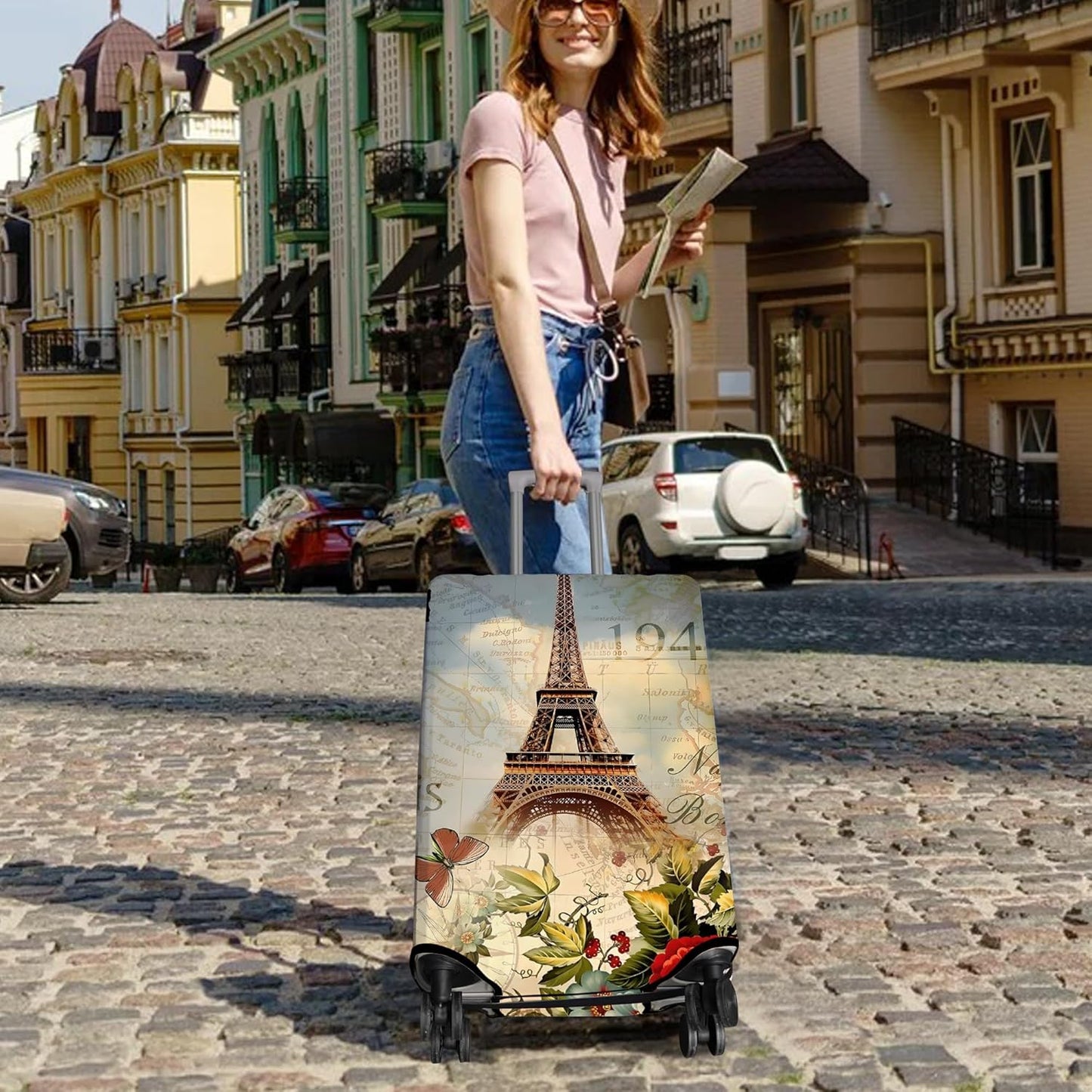 Travel Luggage Cover Suitcase Protector Fits 18-32 Inch Wheel Covers PatternedTravel Related Items Flower Luggage Protector Elastic L