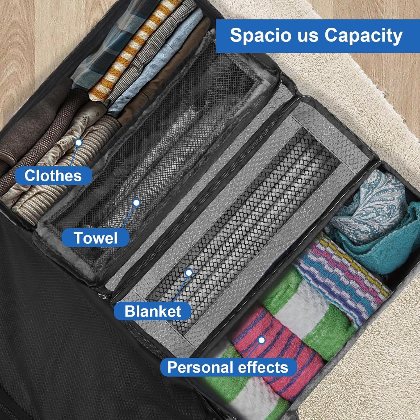 Suitcase Organizer, Travel Luggage Organizer Portable Hanging Travel Shelves Collapsible Hanging Packing Cubes for Carry on Suitcase