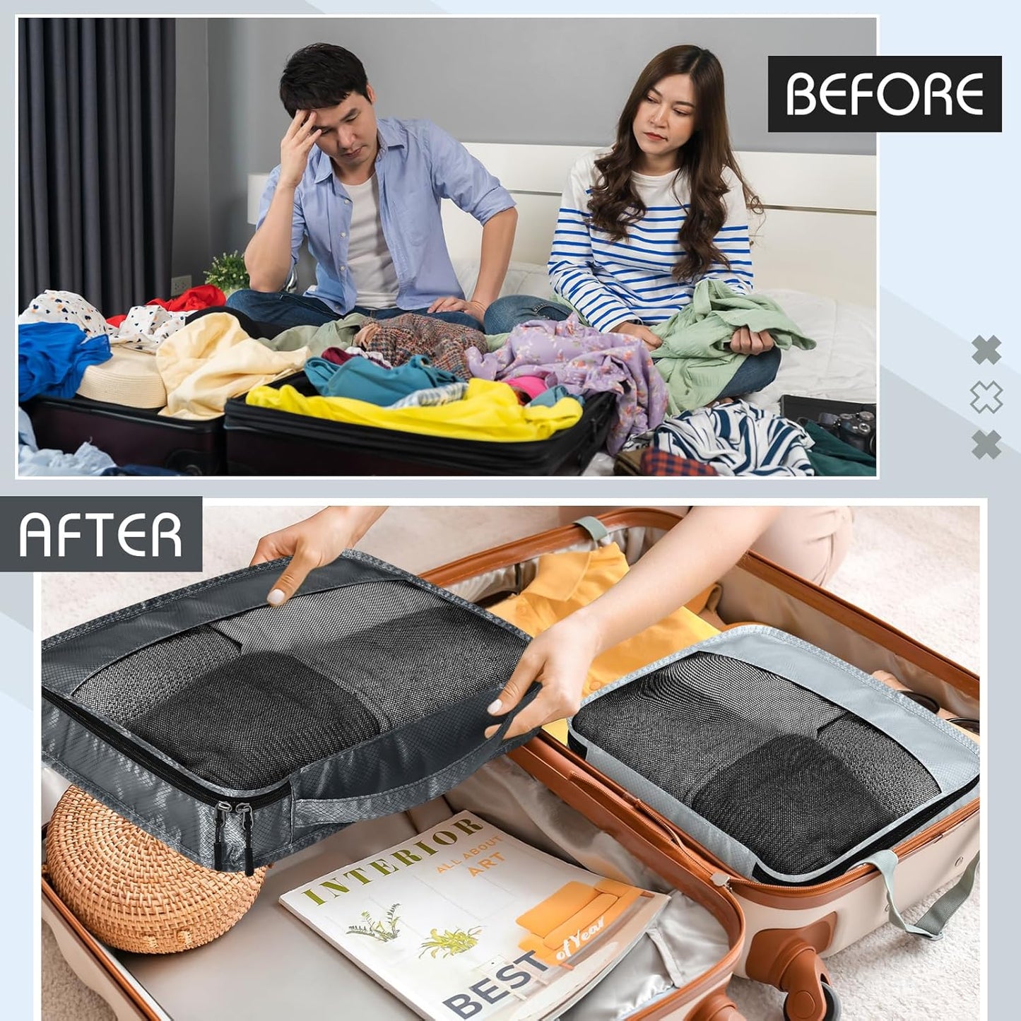 5 Pcs Packing Cubes for Suitcase Large Travel Cubes Carry on Luggage Organizer Bags for Clothes Accessories(Mixed,Gray)