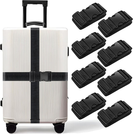 BILIONE 8 Pcs Luggage Straps, 79" Long Belts Keep Suitcase Secure While Traveling, TSA Approved Add a Bag Premium Accessory for Travel Bag Closure (8Pcs Black)