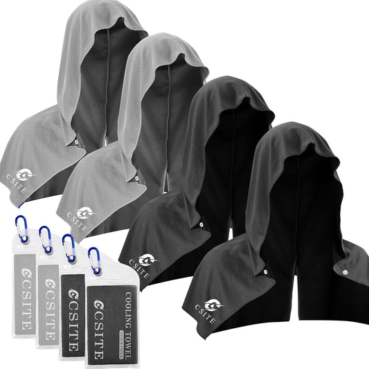 4 Pack Cooling Hoodie Towels for Neck and Face, UPF 50 Sun Protection & Instant Cooling, Ice Towels for Hot Weather, Soft Breathable Towel for Sport, Work Out, Gym, Camping & More Activities
