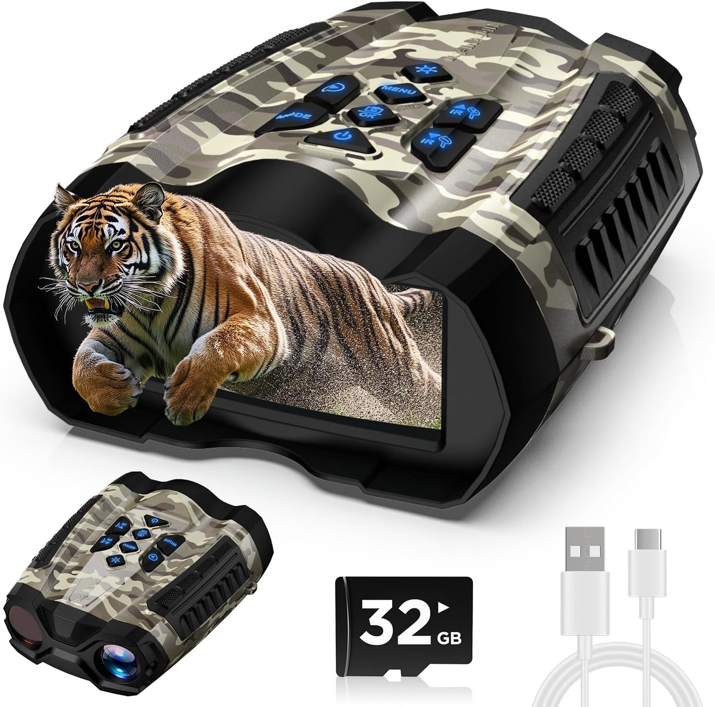 Night Vision Goggles, 4K Binoculars with Camera, 3.5" HD Display and 32GB TF Card, 9 Gear Night Vision, 10X Digital Zoom, 4000mAh Battery Nightvision