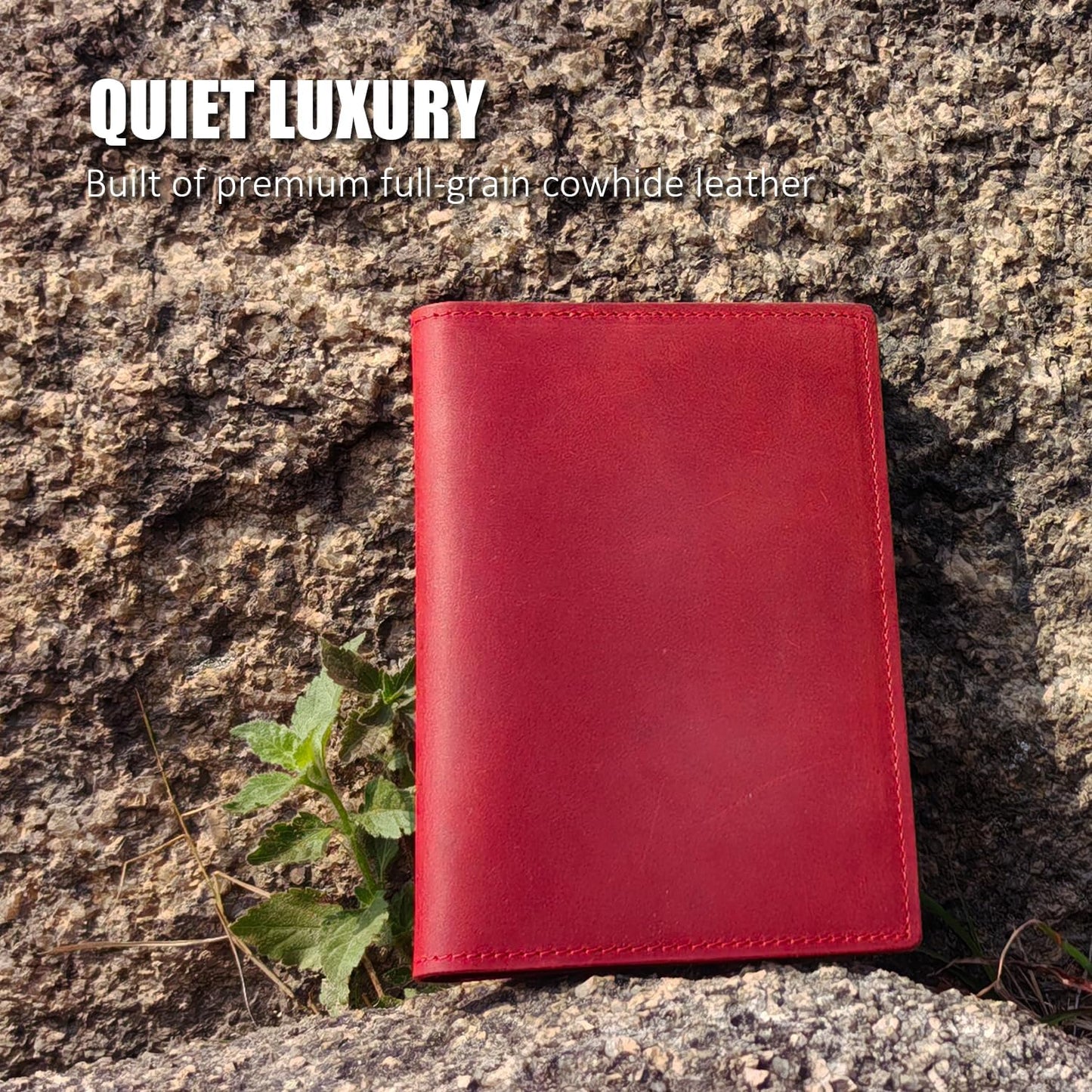 STAR VISTA Albatross Leather Travel Passport Holder, Minimalist Design, Full Grain Leather Case for Women and Men - Slim Passport Wallet, Bifold, RFID Blocking, with AirTag Holder, Crimson Red