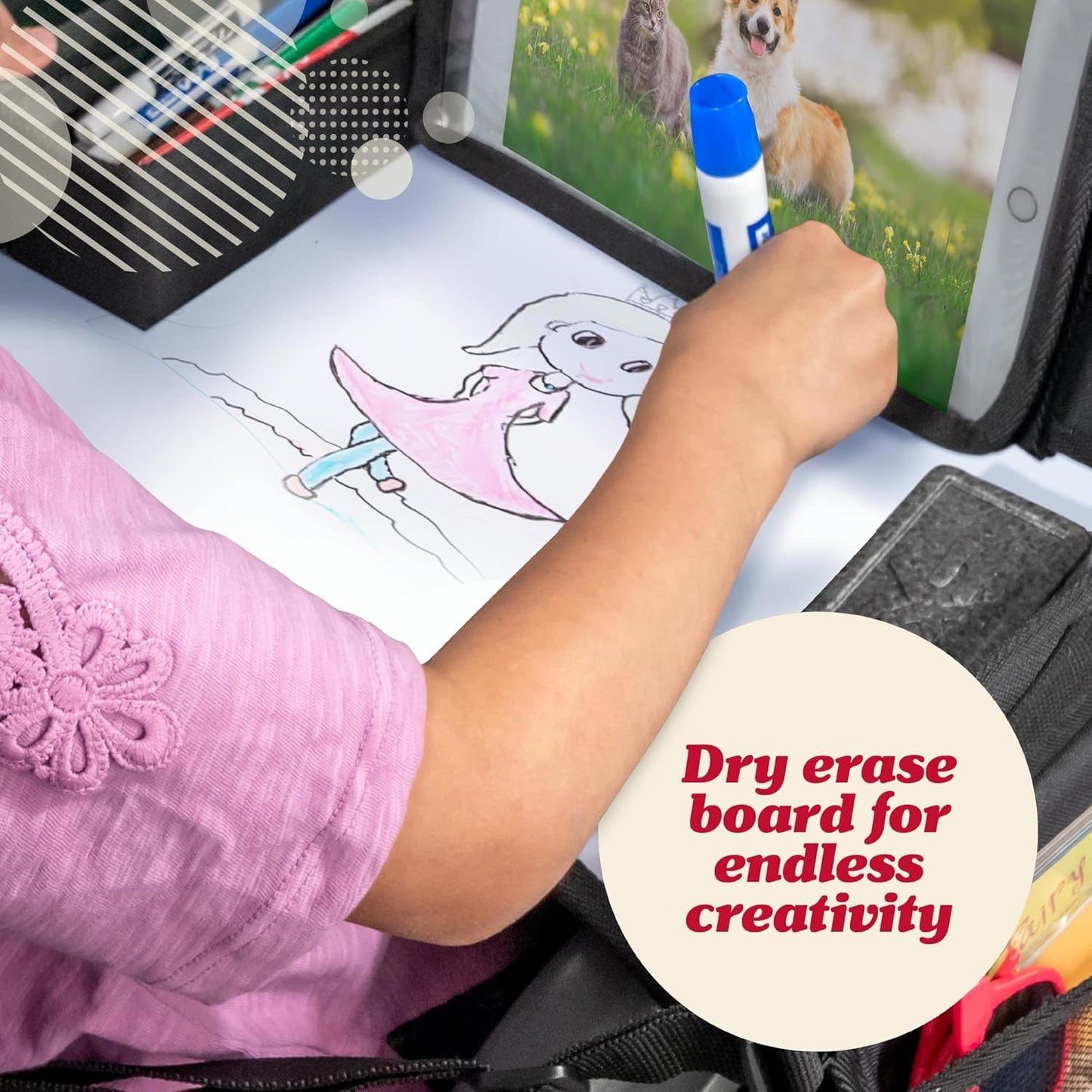 Lusso Gear Kids Travel Tray for Car - Road Trip Essentials for Kids - Car Seat Tray for Travel - Toddler Travel Lap Desk and Organizer - Holds Snacks, Water Bottle, Toys (Blue)