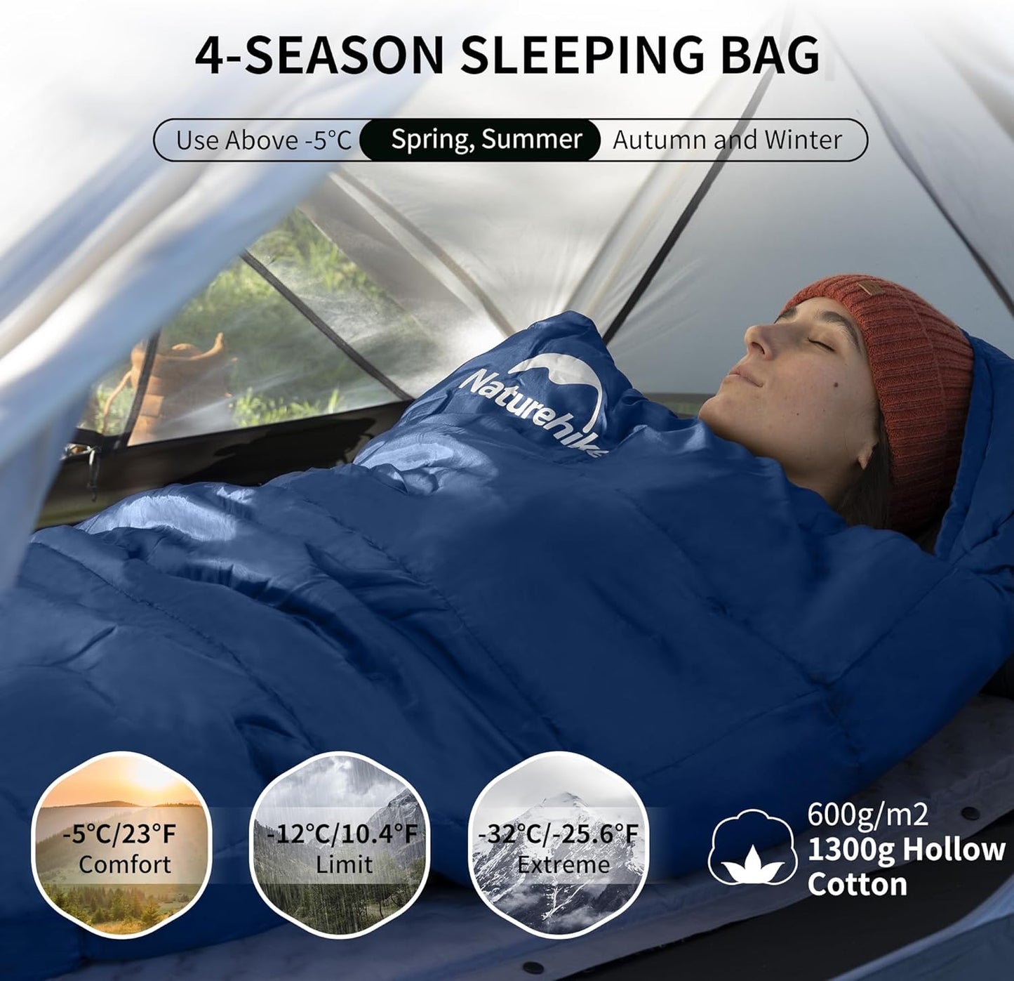 Naturehike Sleeping Bags for Adults, 23/39℉ Mummy Backpacking Sleeping Bag, 0 Degree Lightweight Sleeping Bag Warm for Camping, Hiking