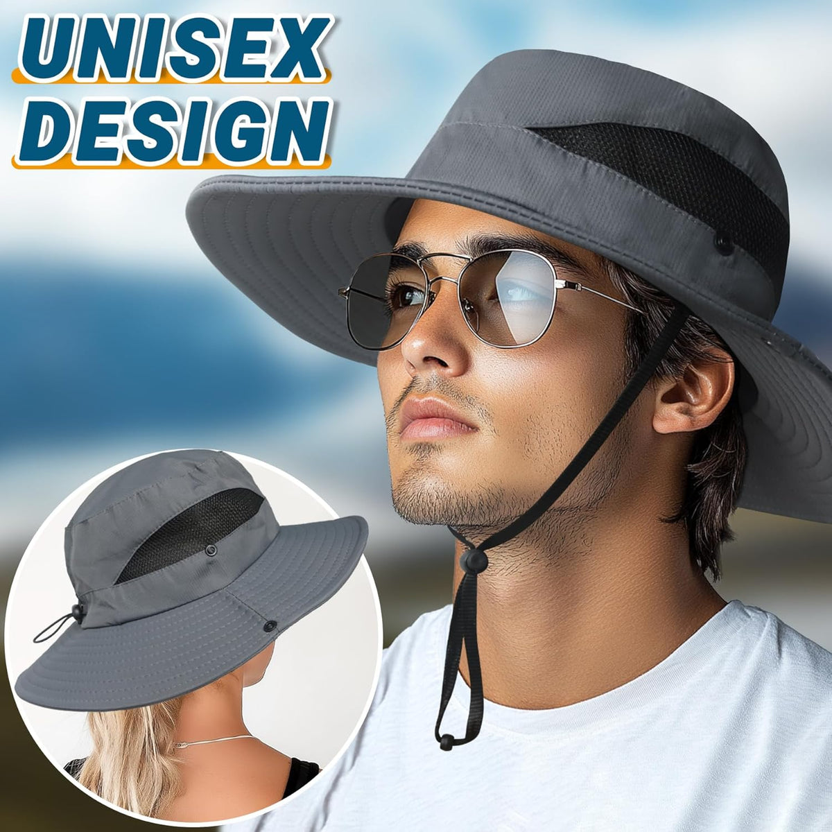 NPQQUAN Ponytail Sun Bucket Hats for Women Men Wide Brim UPF 50+ Fishing & Beach Hats