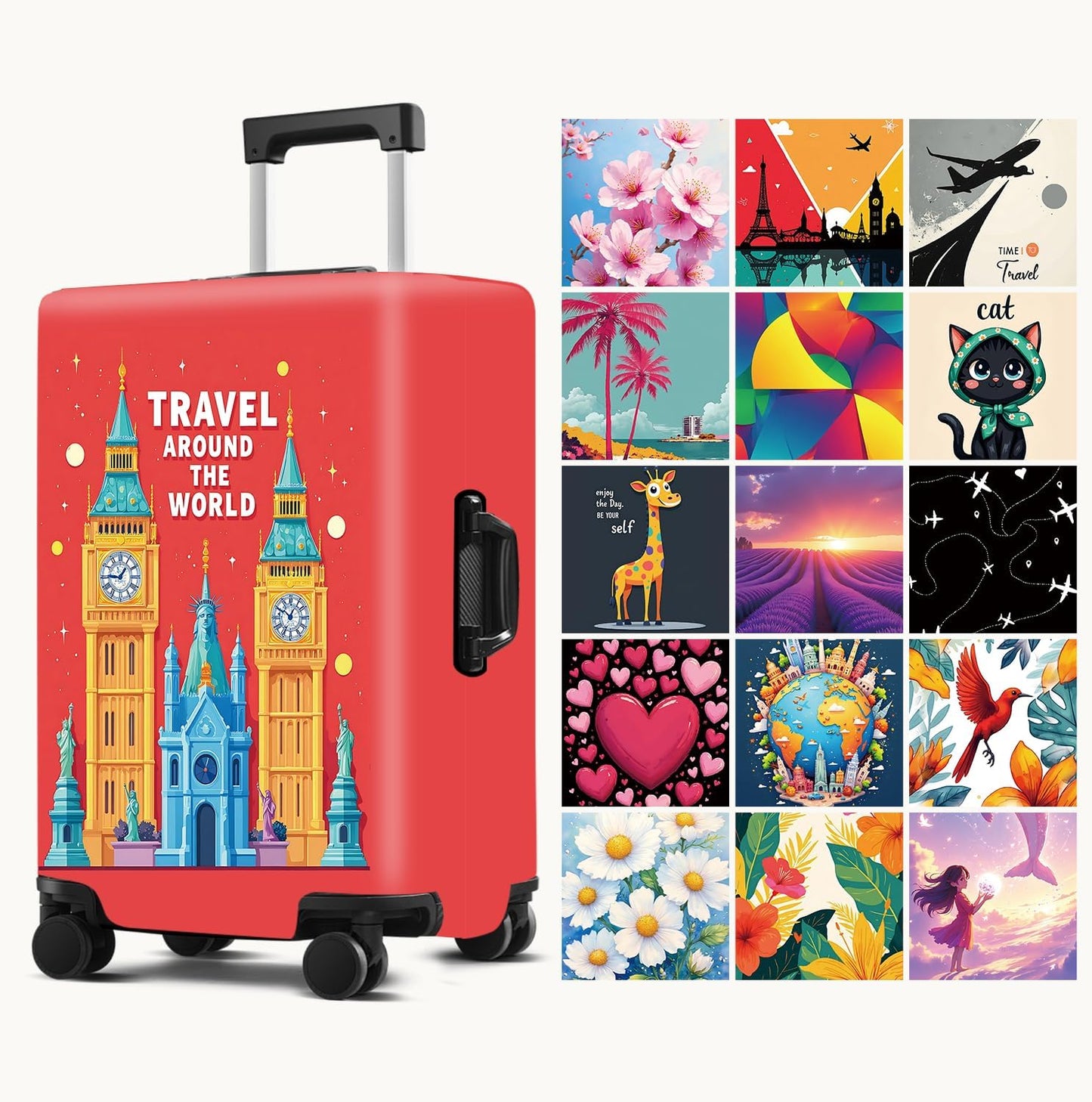 Luggage Cover Washable Suitcase Protector Anti-Scratch,Stretchable Fit for 20-34Inch Luggage Durable Travel Bag Cover with Zipper Closure (London-2, L(fits 28-30Inch suitcase))
