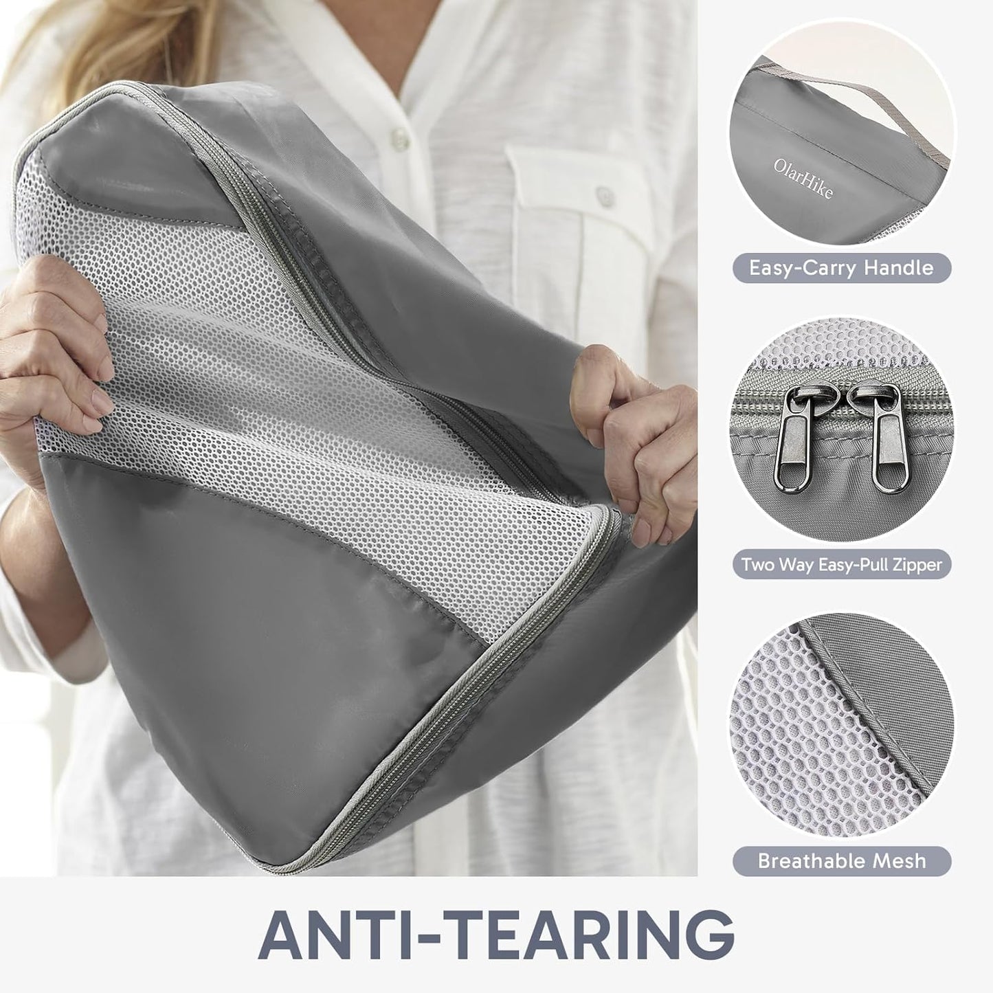 ALL INCLUDED 10 Set Durable Packing Cubes for Suitcases,OlarHike Essentials for Travel, UPGRADED Anti-Tear Stitching, NEW Improved Luggage Packing Organizers for Travel Accessories (Grey)