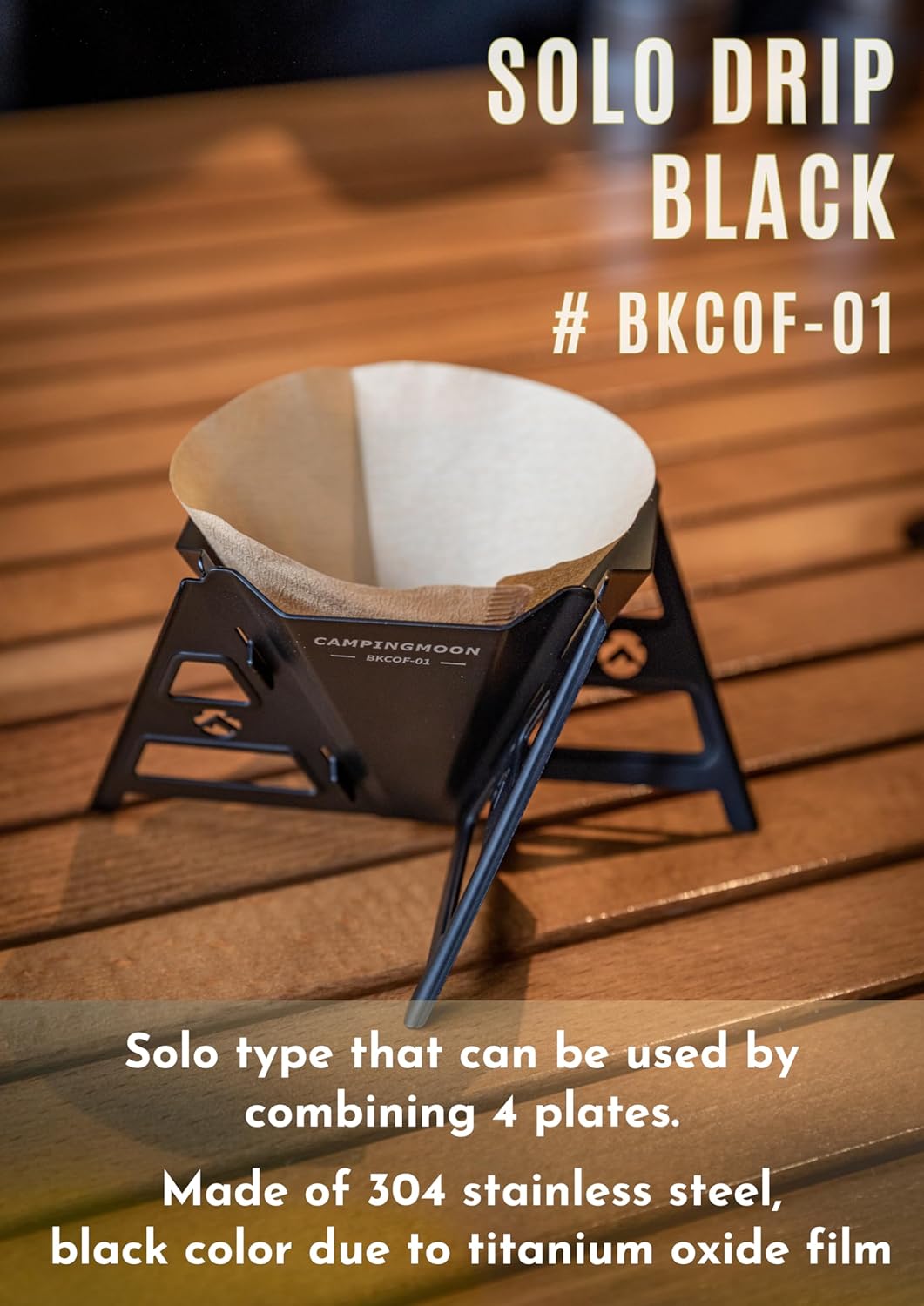 CAMPINGMOON Collapsible Coffee Dripper Pour Over Camping Outdoor 304 Stainless Steel Black BKCOF-01