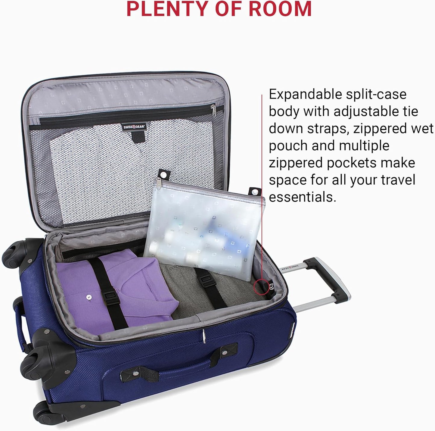 SwissGear Sion Softside Expandable Luggage – Carry-On Suitcase with 360 Degree Wheels & Retractable Handle – 21 Inch, Perfect for 1-3 Night Trips – Blue
