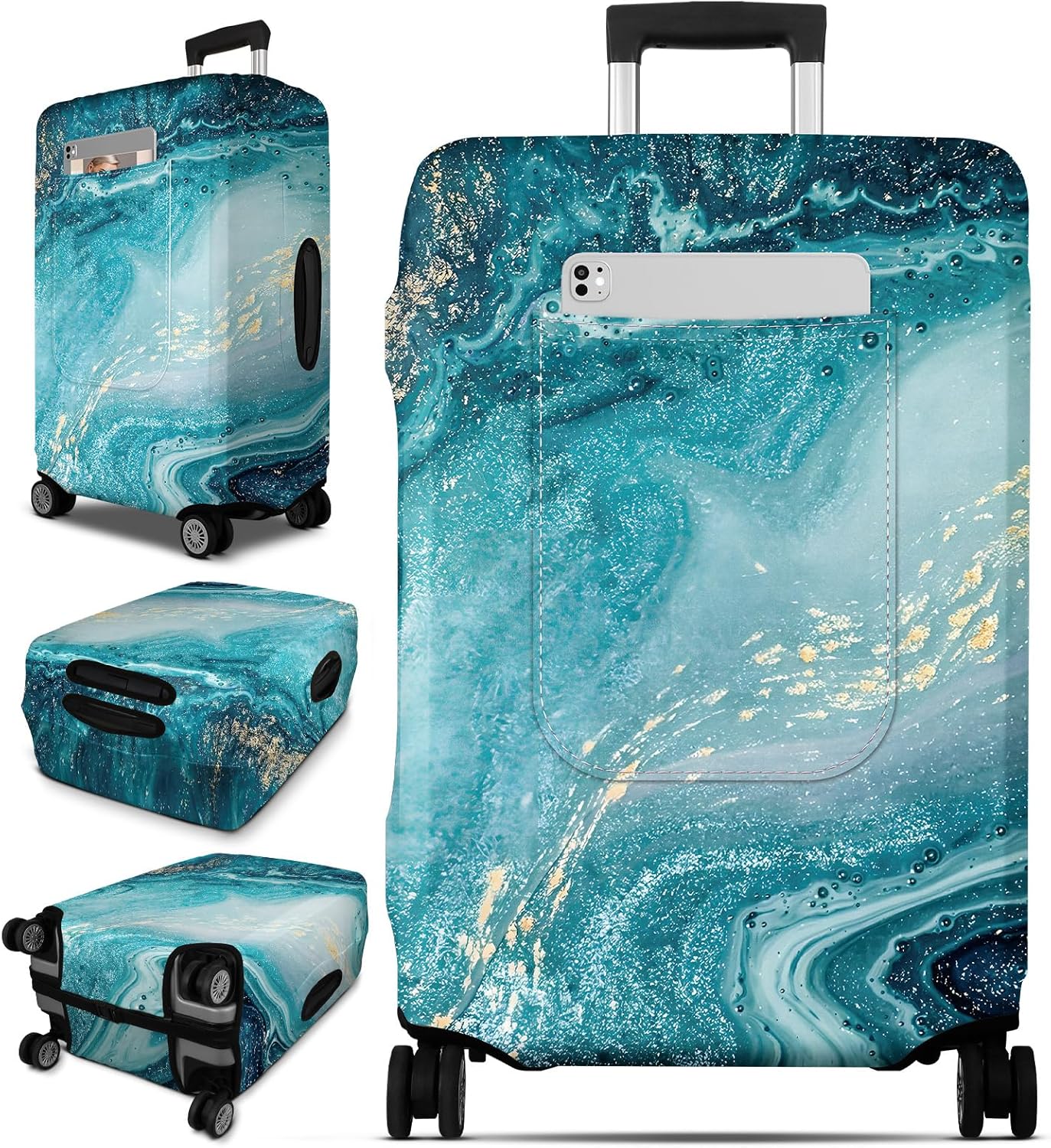 Slohif Luggage Cover for Suitcase Tsa Approved Protector - Luggage Sleeve Large Suit Case Cover Travel Stretch Baggage Case Protective Washable Fit 28-30 Inch Sea Wave L