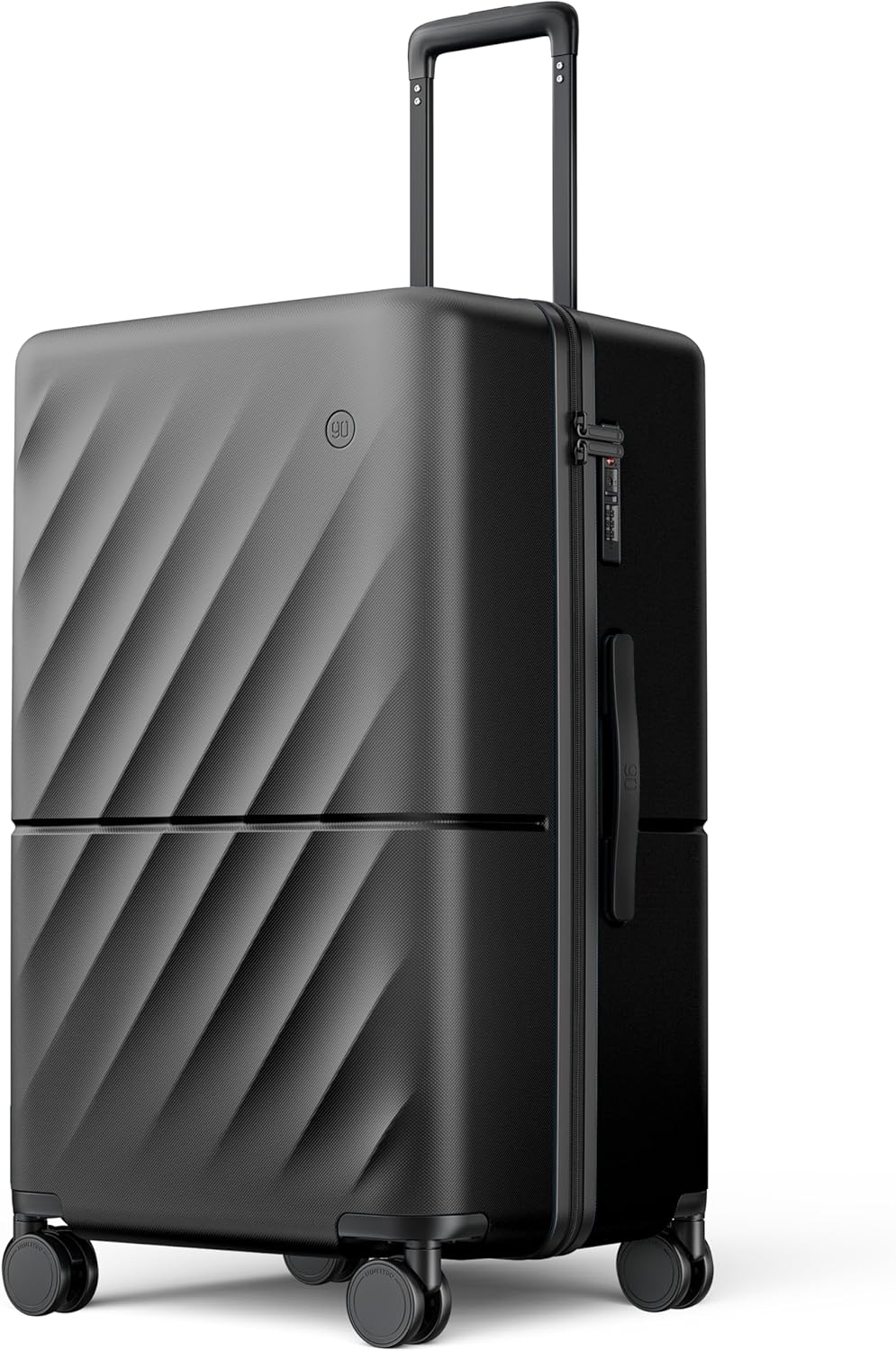 NINETYGO Trunk Luggage 26 Inch, Medium Checked Luggage with Double Spinner Wheels, Anti-Burst Zipper, Hard Case PC Suitcase, Lightweight Travel Luggage, TSA Approved (Onyx Black, Hudson)