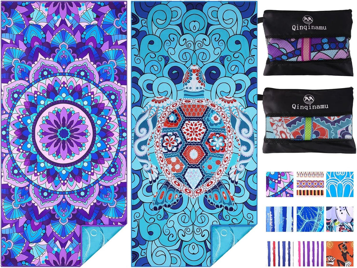 2 Pack Microfiber Oversized Lightweight Beach Towel 71"x32" Extra Thin Large Sand Free Towels Travel Swim Pool Yoga Gym for Adults Women Men Beach Essentials Accessories Vacation Gift