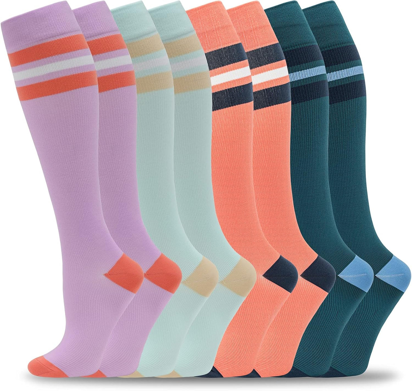 fenglaoda 8 Pairs Compression Socks for Men & Women 20-30 mmHg Knee High Nurse Pregnant Running Medical and Travel Athletic
