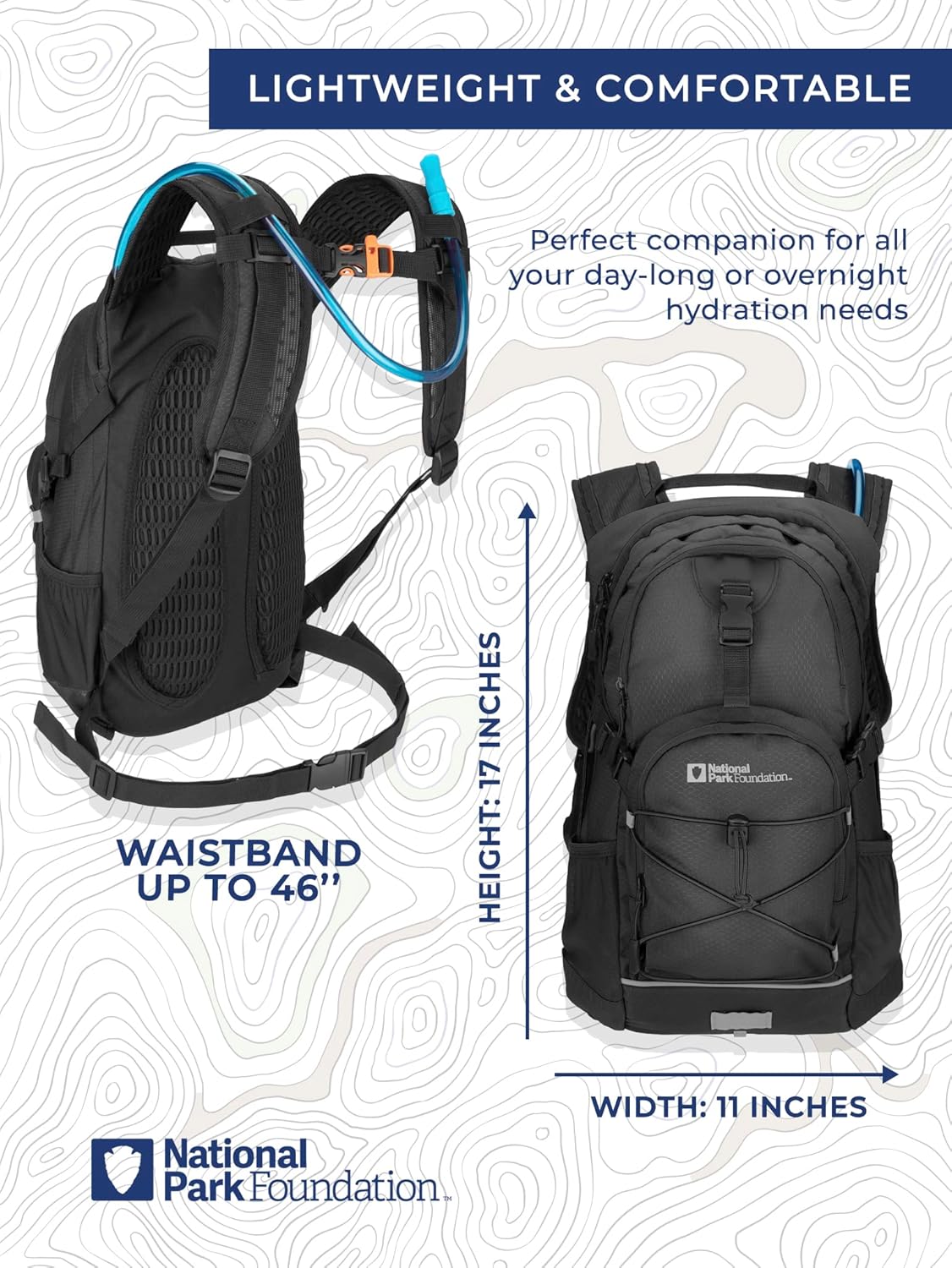 National Park Foundation 18L Hydration Backpack with 2 Liter Hydro Water Bladder Bag, Lightweight Daypack for Cycling, Hiking, Running, Climbing, for Men Women Kids