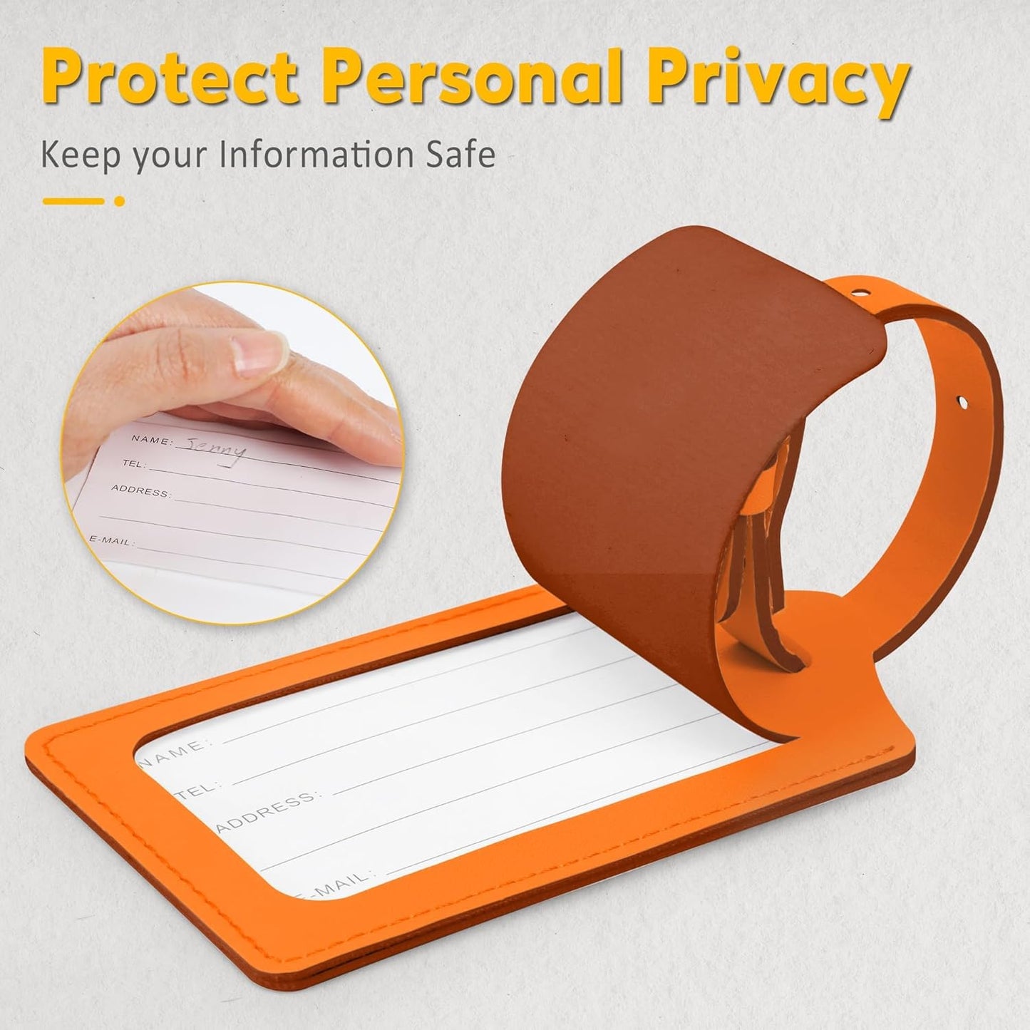 Travelambo Luggage Tags for Suitcases Faux Leather Privacy Protection 16 Pack Bag Tags Travel Accessories Essential, Hot Orange