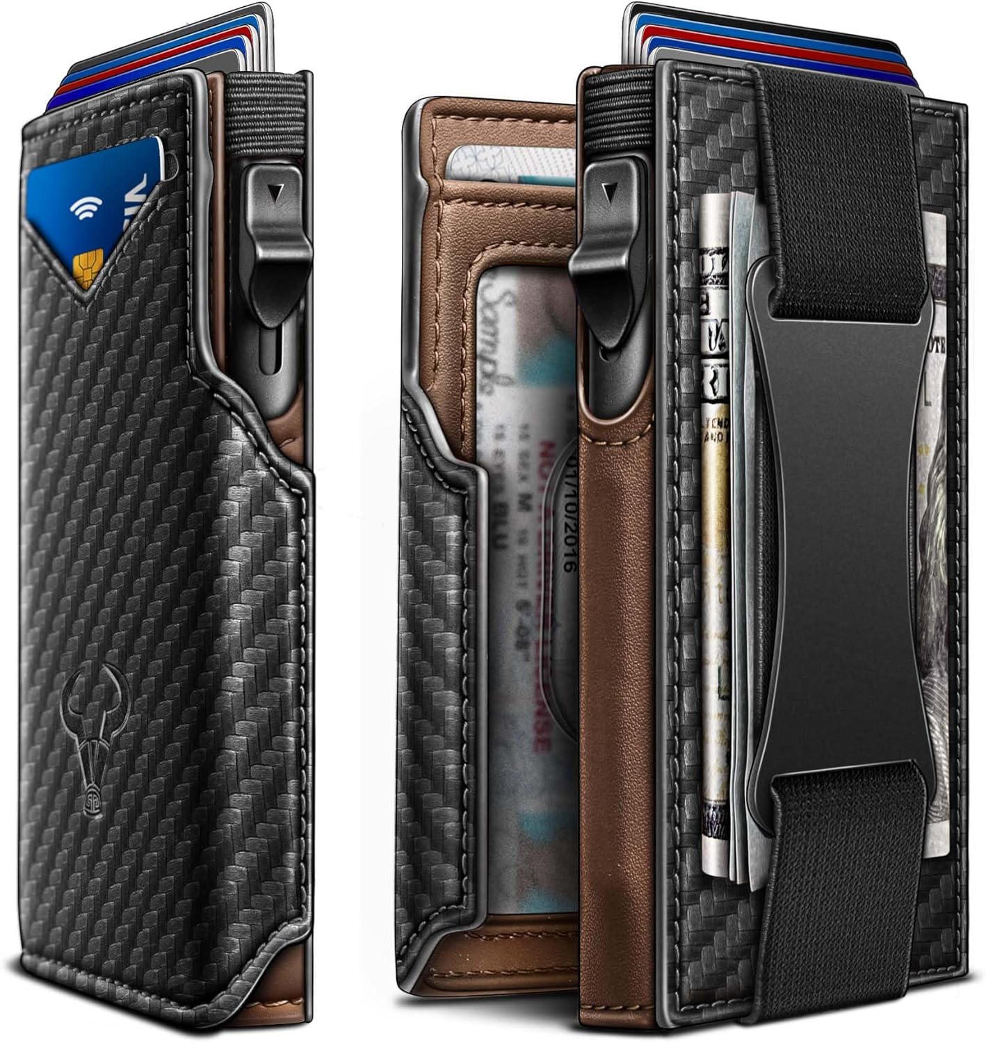 BULLIANT Men Wallet Gift Boxed,Slim Front Pocket Wallet Money Clip Card Holder 3.8"x2.7",Pop-up Access